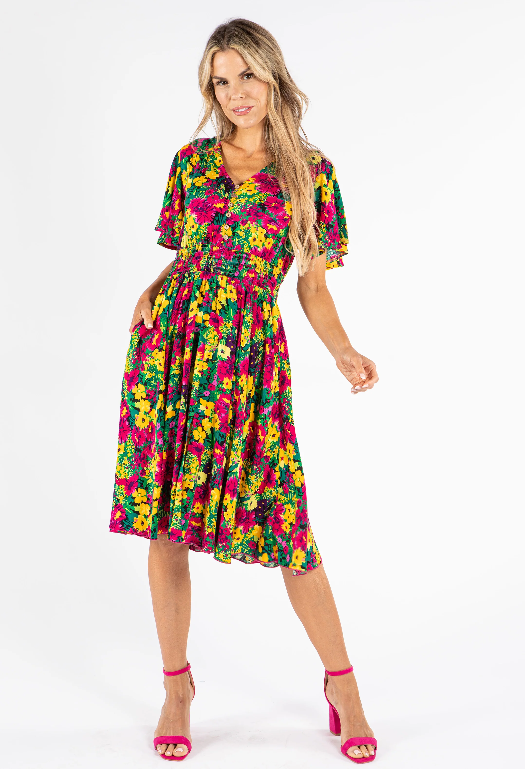 Shirred Waist Floral Dress - Image 5