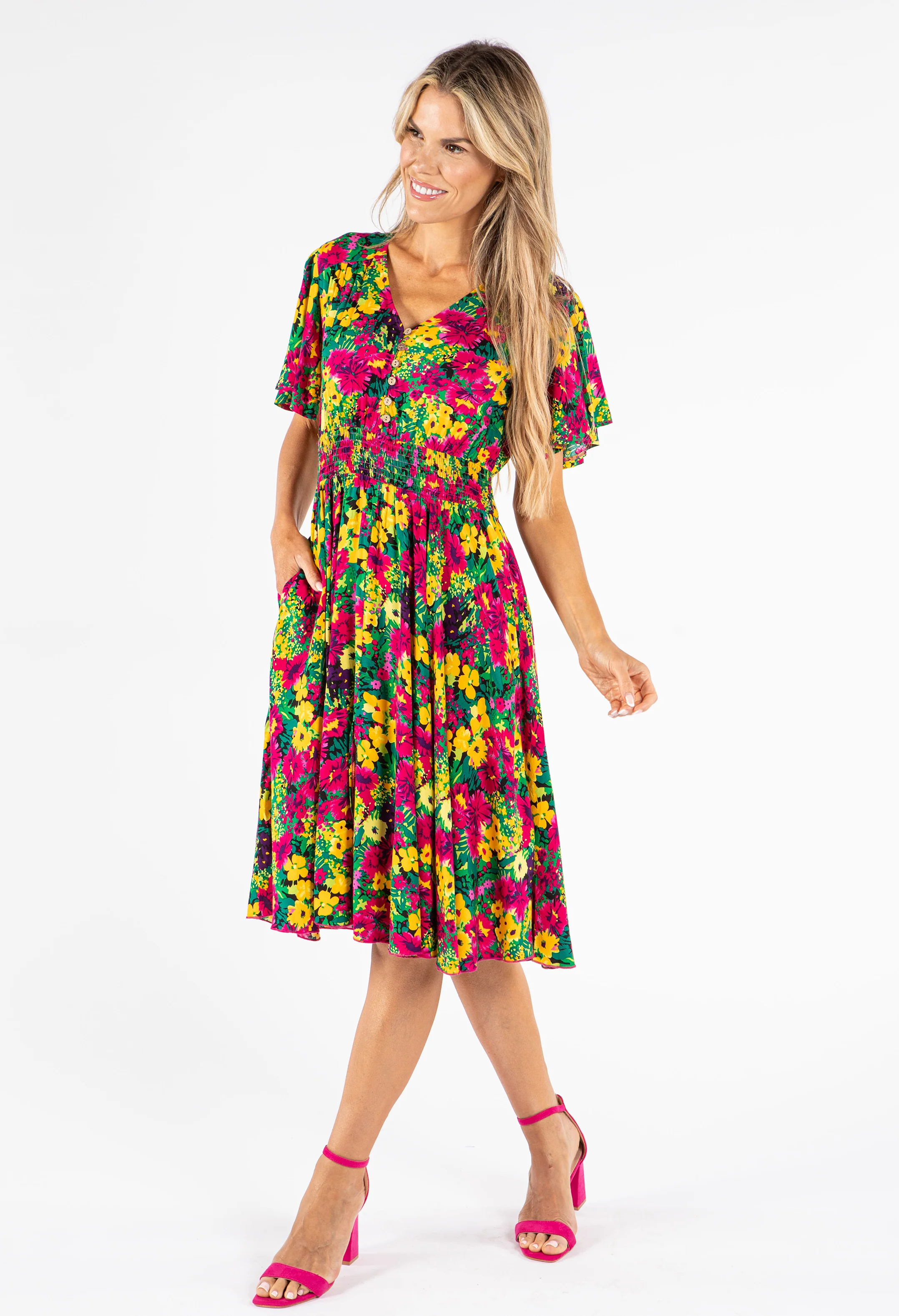 Shirred Waist Floral Dress - Image 7