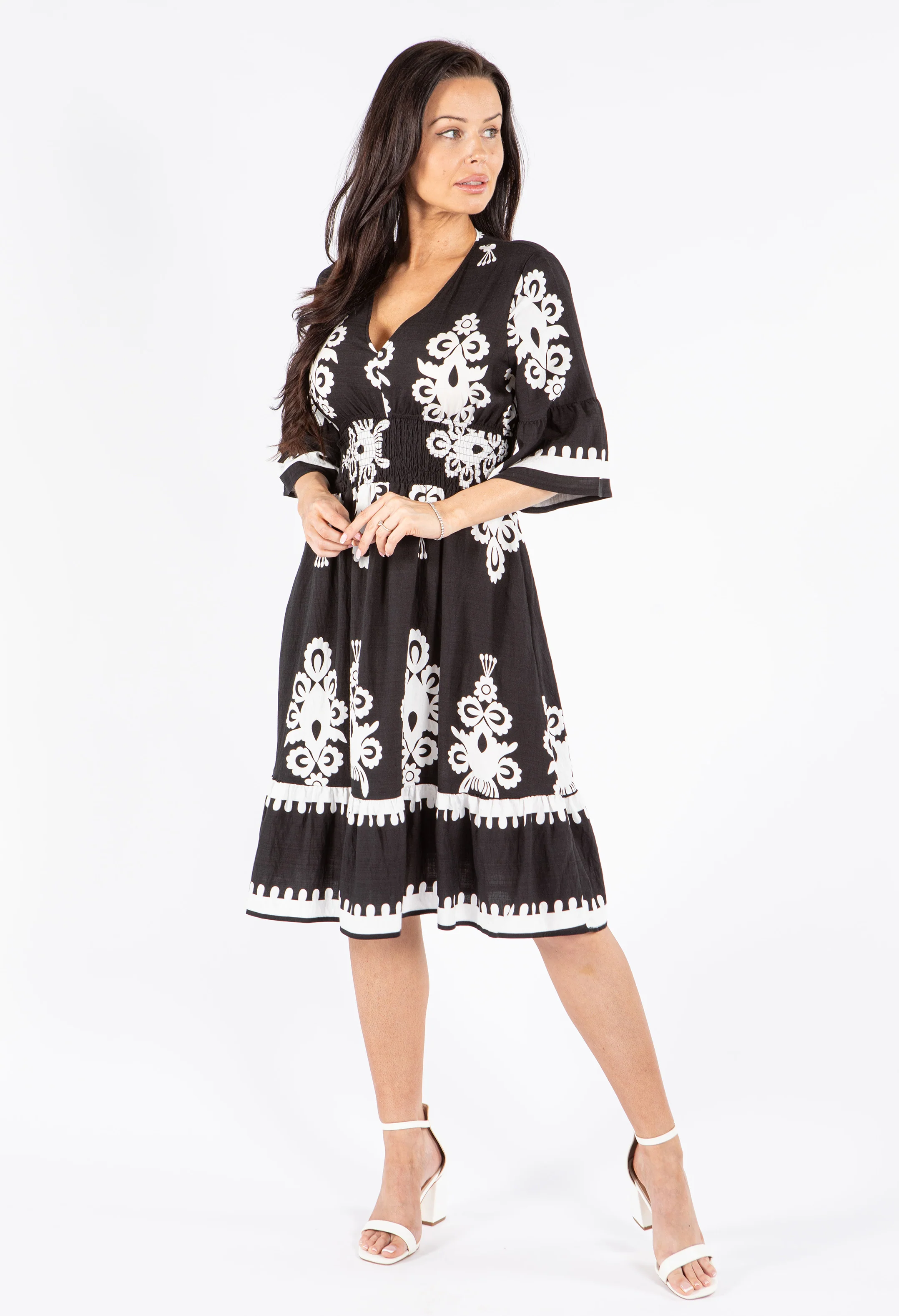 Shirred Waist V-Neck Dress - Image 2