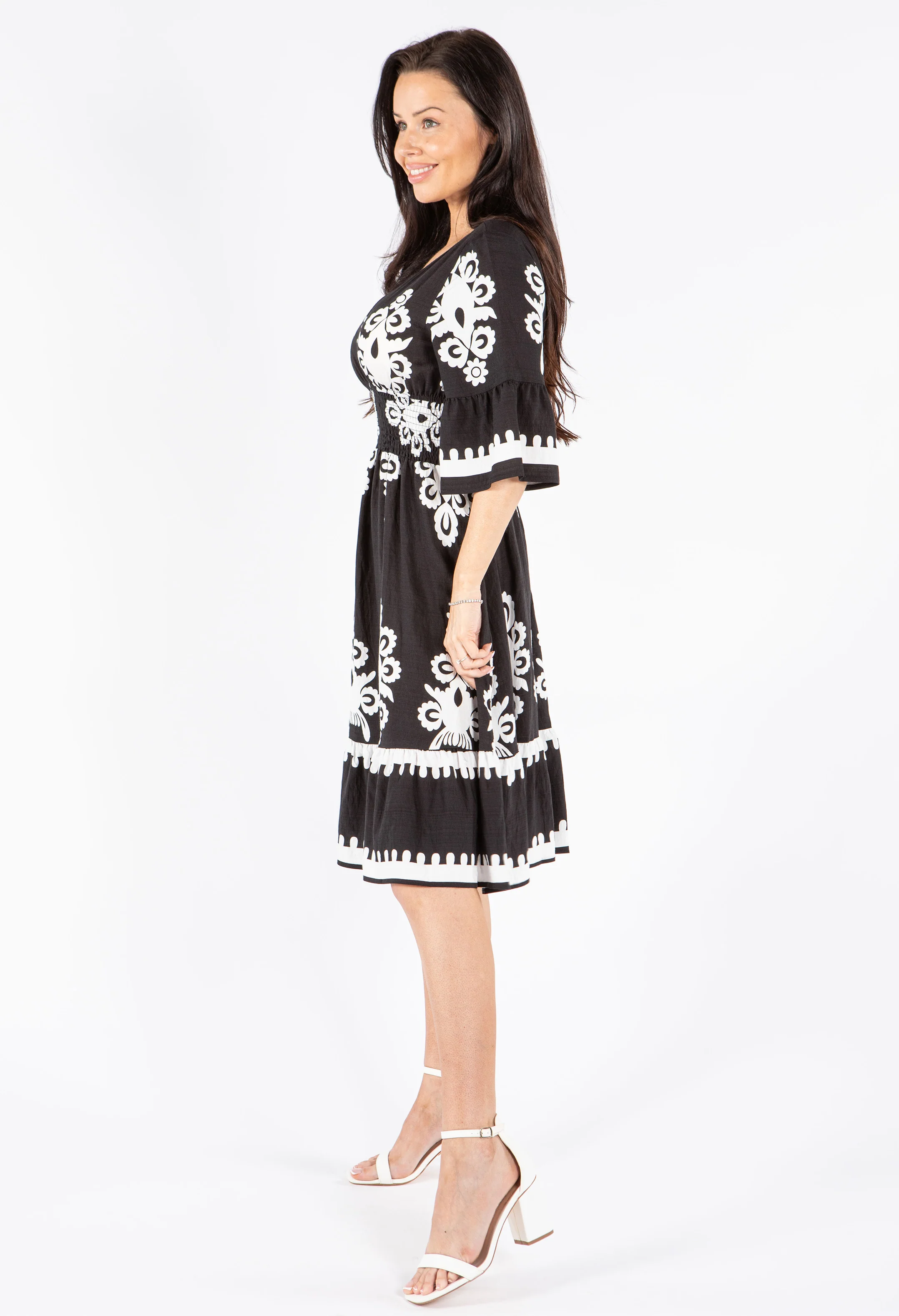 Shirred Waist V-Neck Dress - Image 4