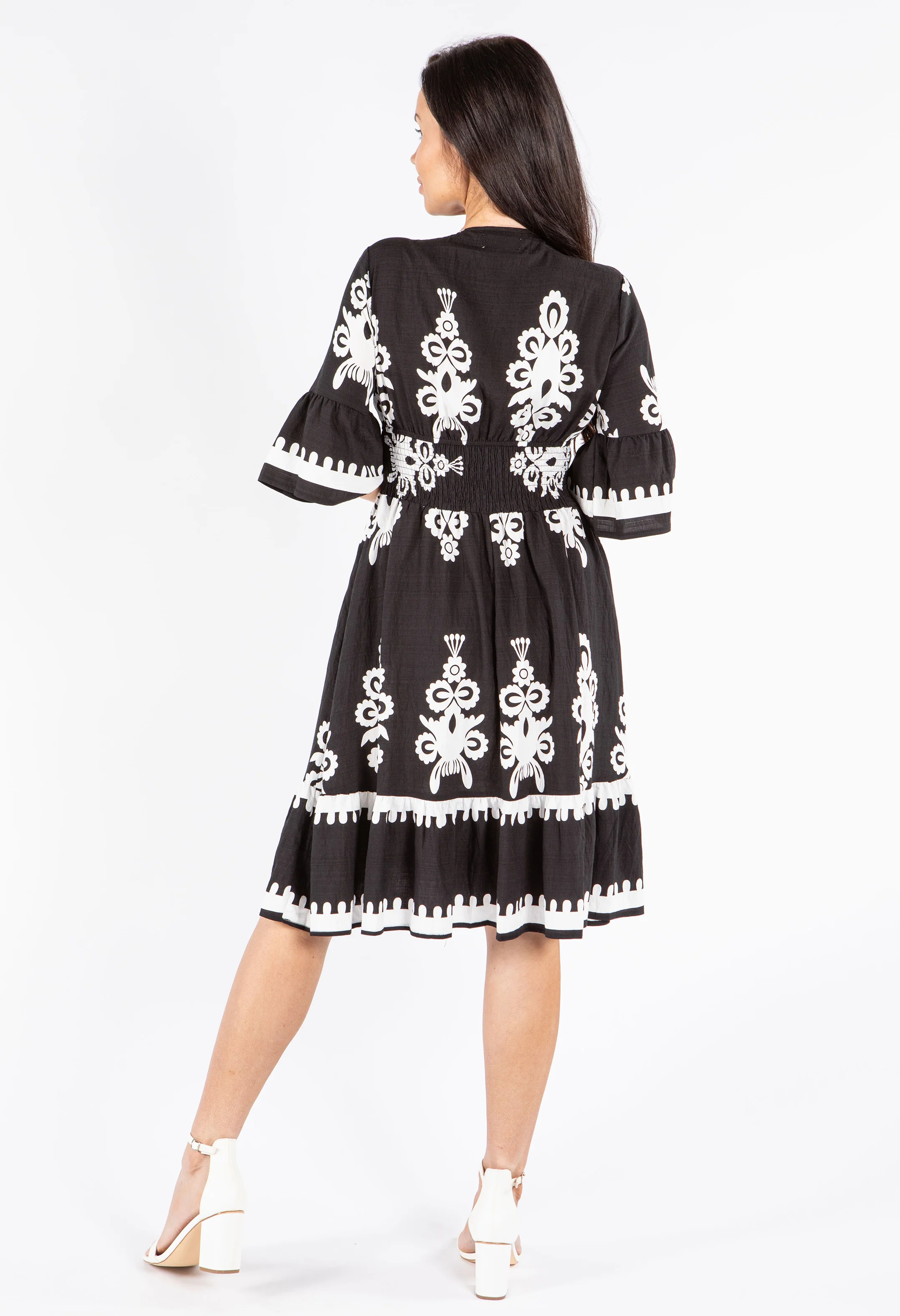 Shirred Waist V-Neck Dress - Image 5