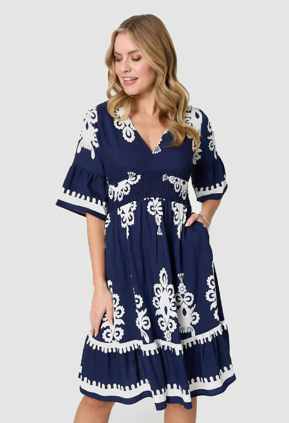 Shirred Waist V-Neck Dress - Image 6