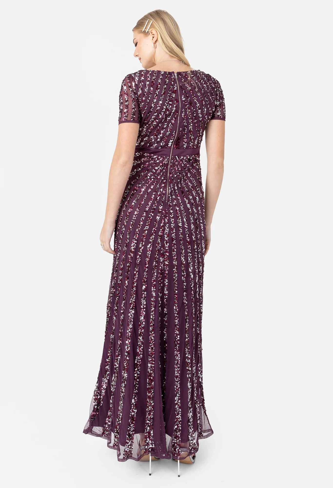 Short Sleeve Stripe Embellished Maxi Dress - Image 3