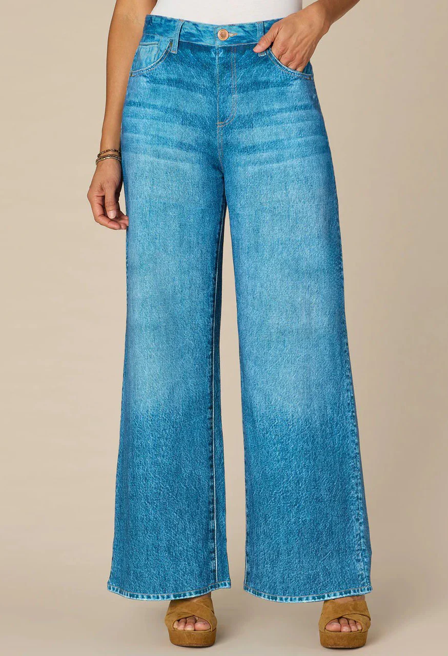 Skyrise French Terry Printed Wide Leg Knit Jeans