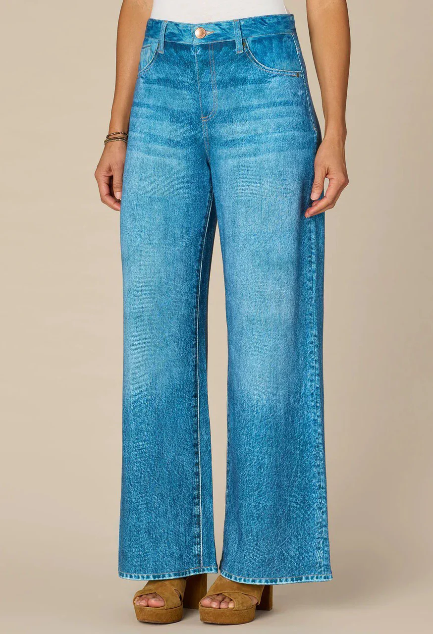 Skyrise French Terry Printed Wide Leg Knit Jeans - Image 3