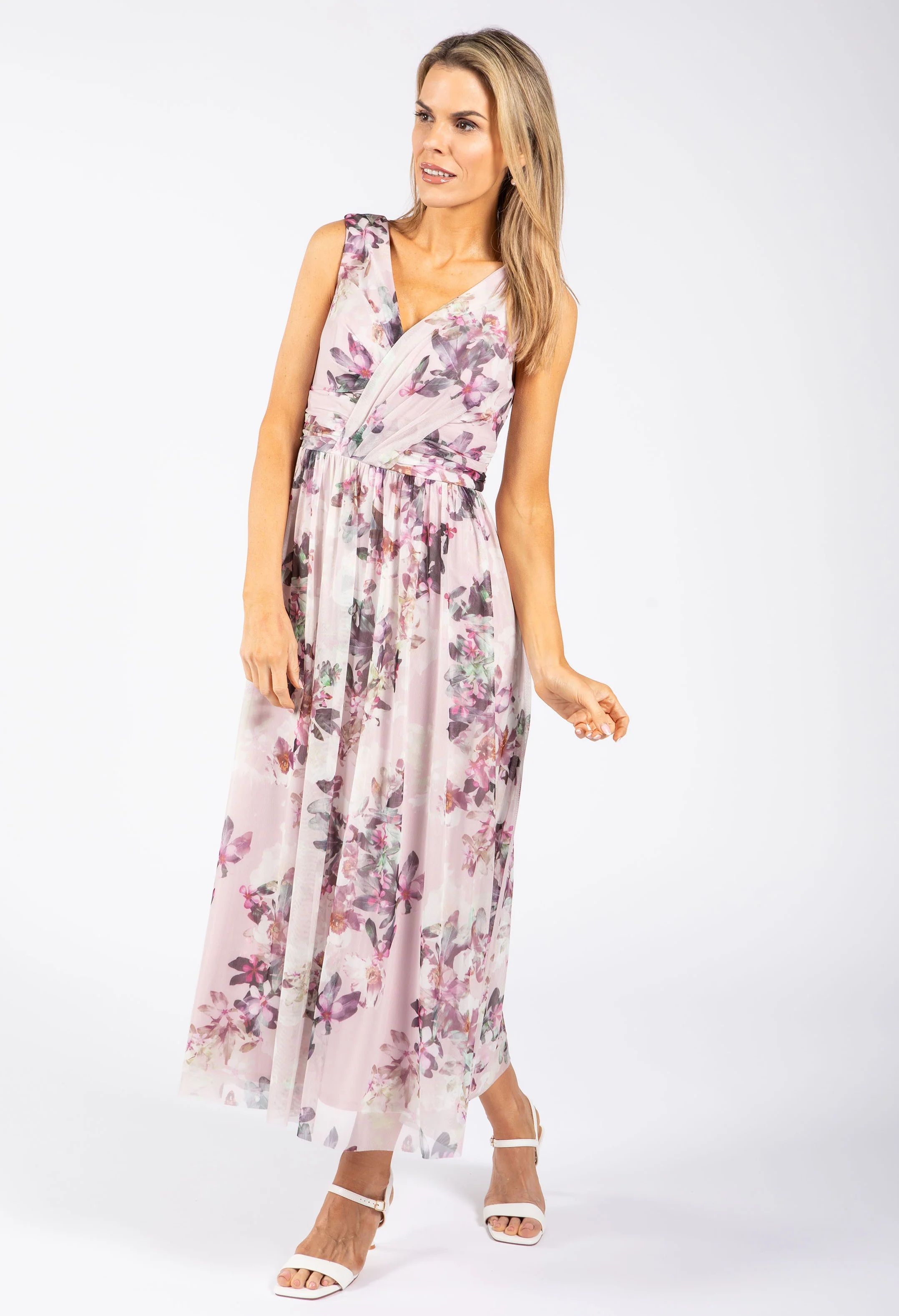 Sleeveless Floral Mesh Dress - Image 3