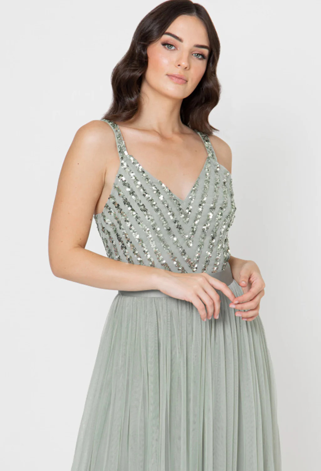 Sleeveless Stripe Embellished Maxi Dress in Green Lily - Image 2