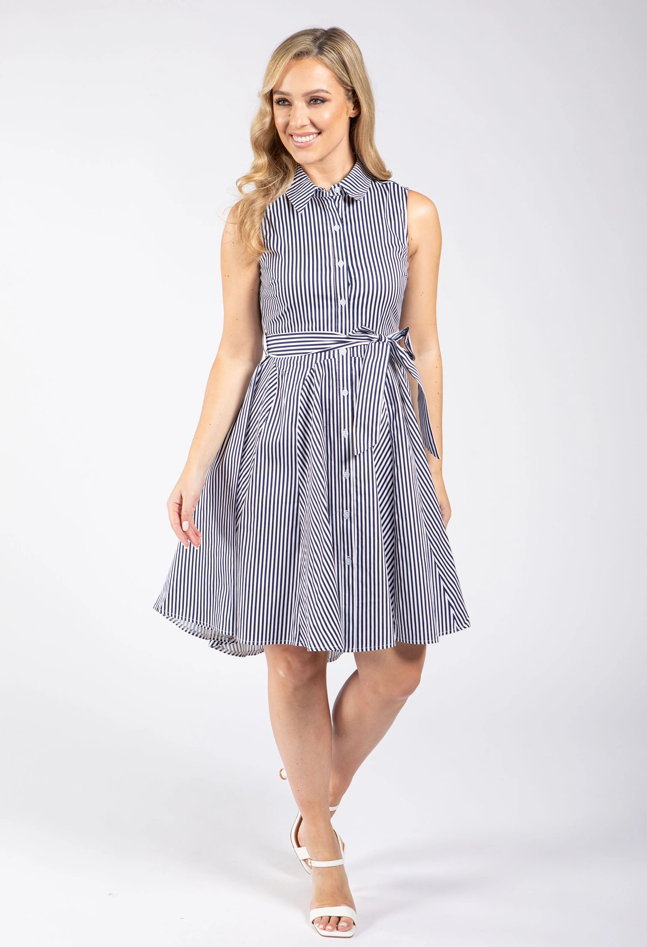 Sleeveless Striped Shirt Dress - Image 3