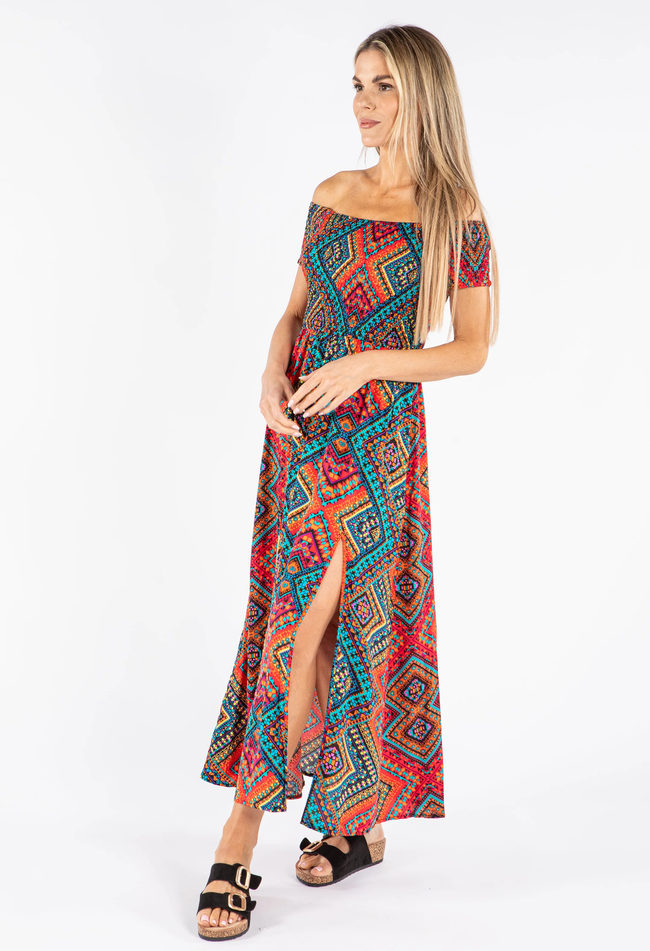 Smocking Bodice Aztec Print Dress - Image 4