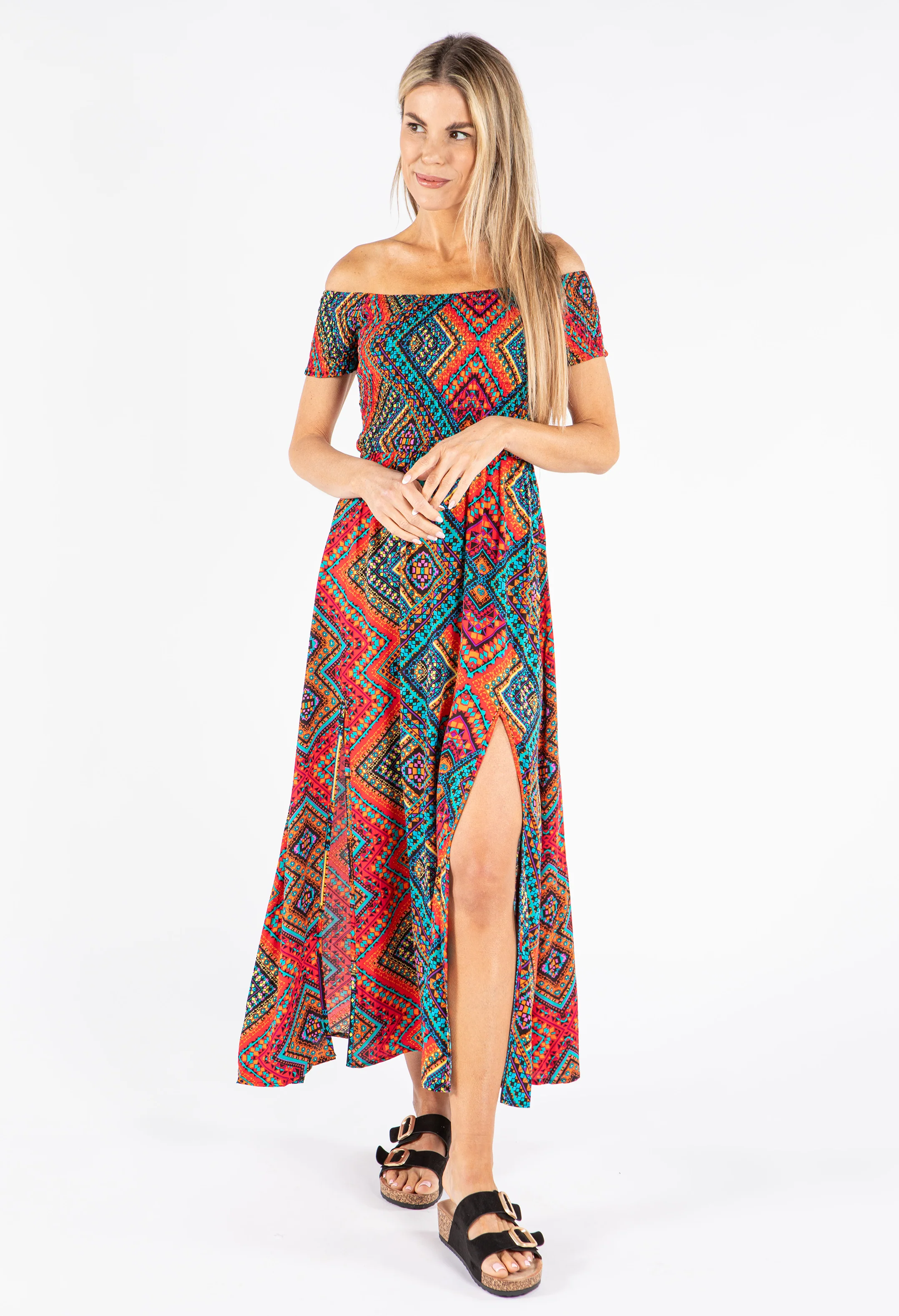 Smocking Bodice Aztec Print Dress - Image 5