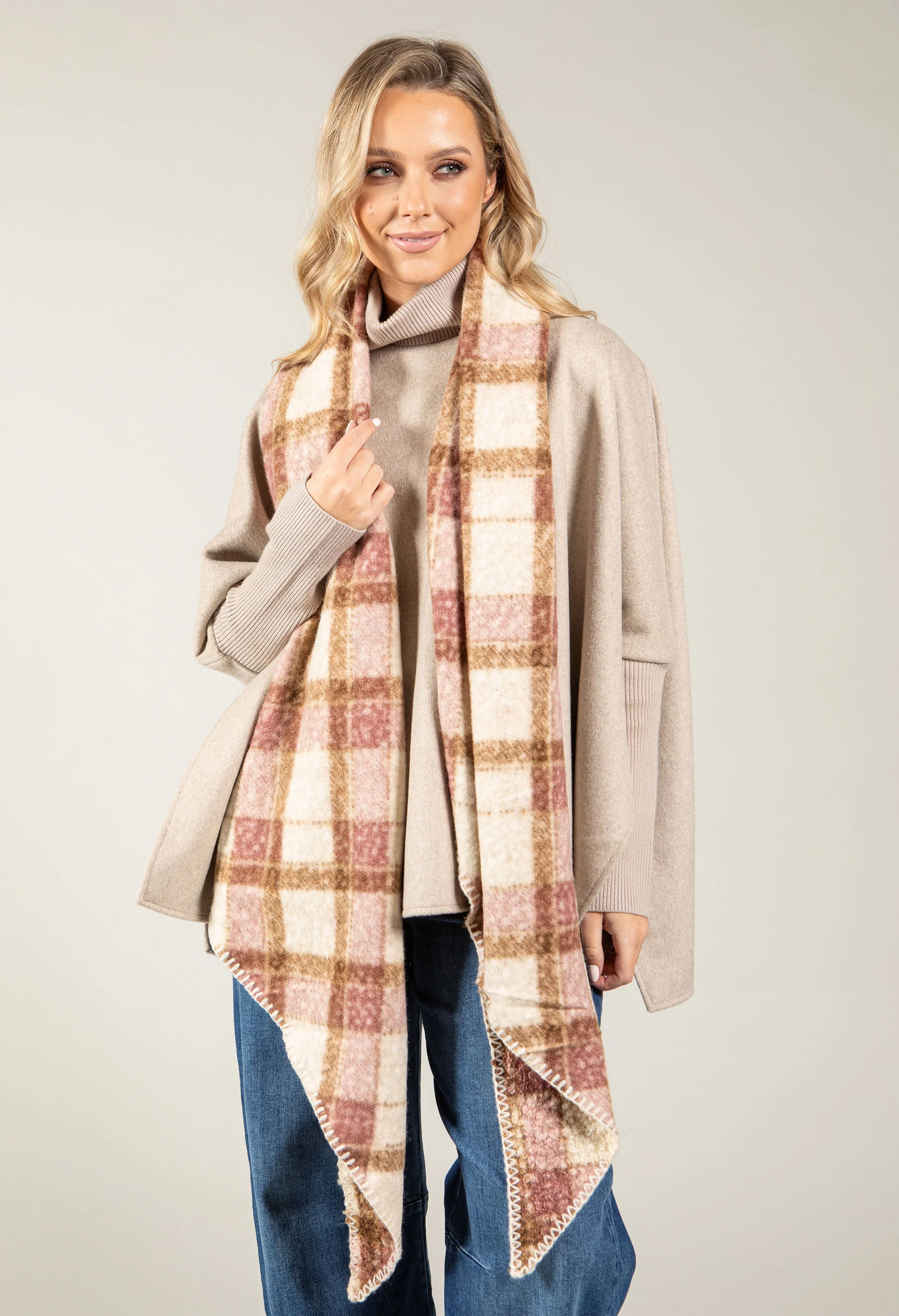 Soft Boucle Check Scarf - Image 2