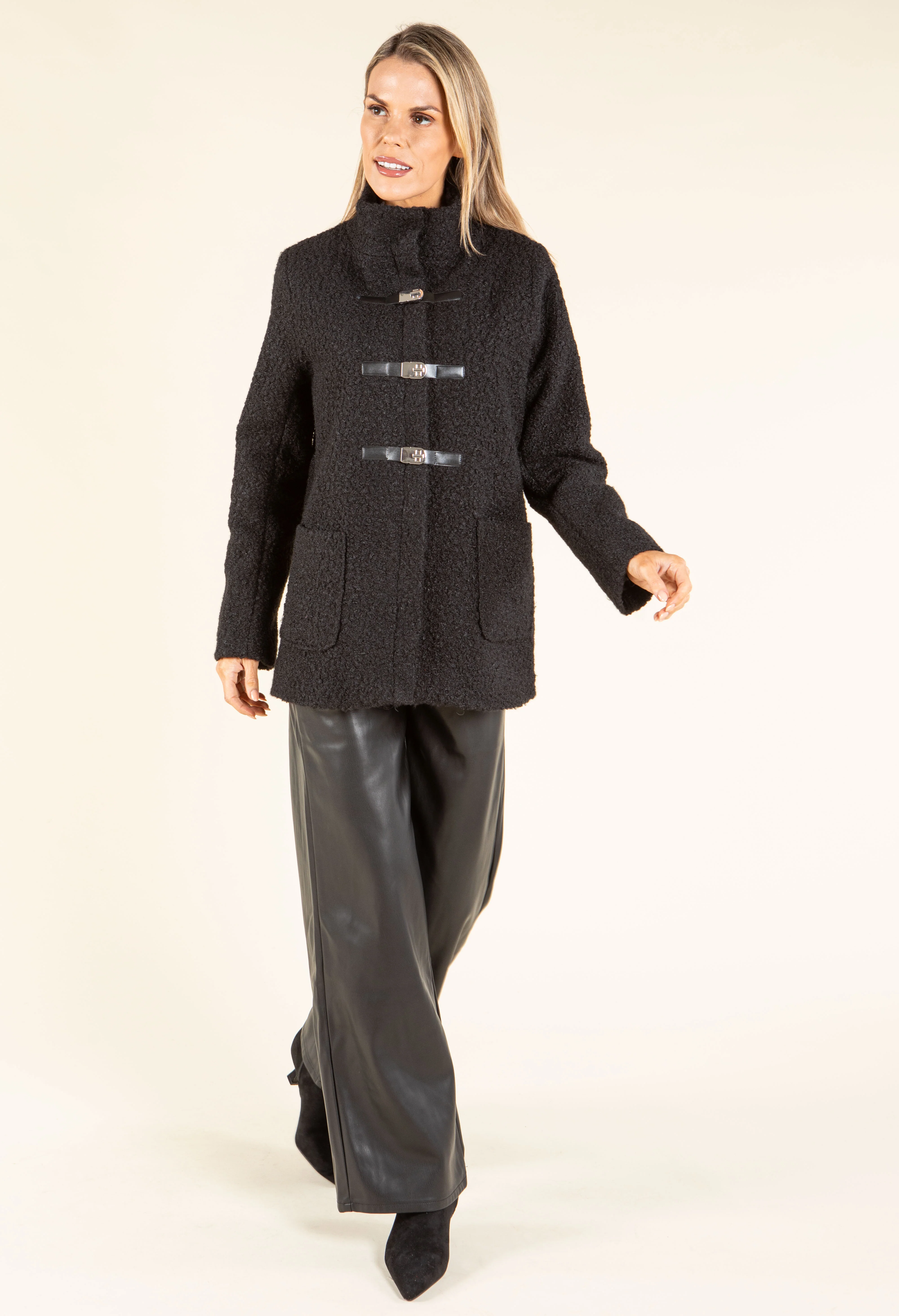 Buckle Front Soft Boucle Coat - Image 2