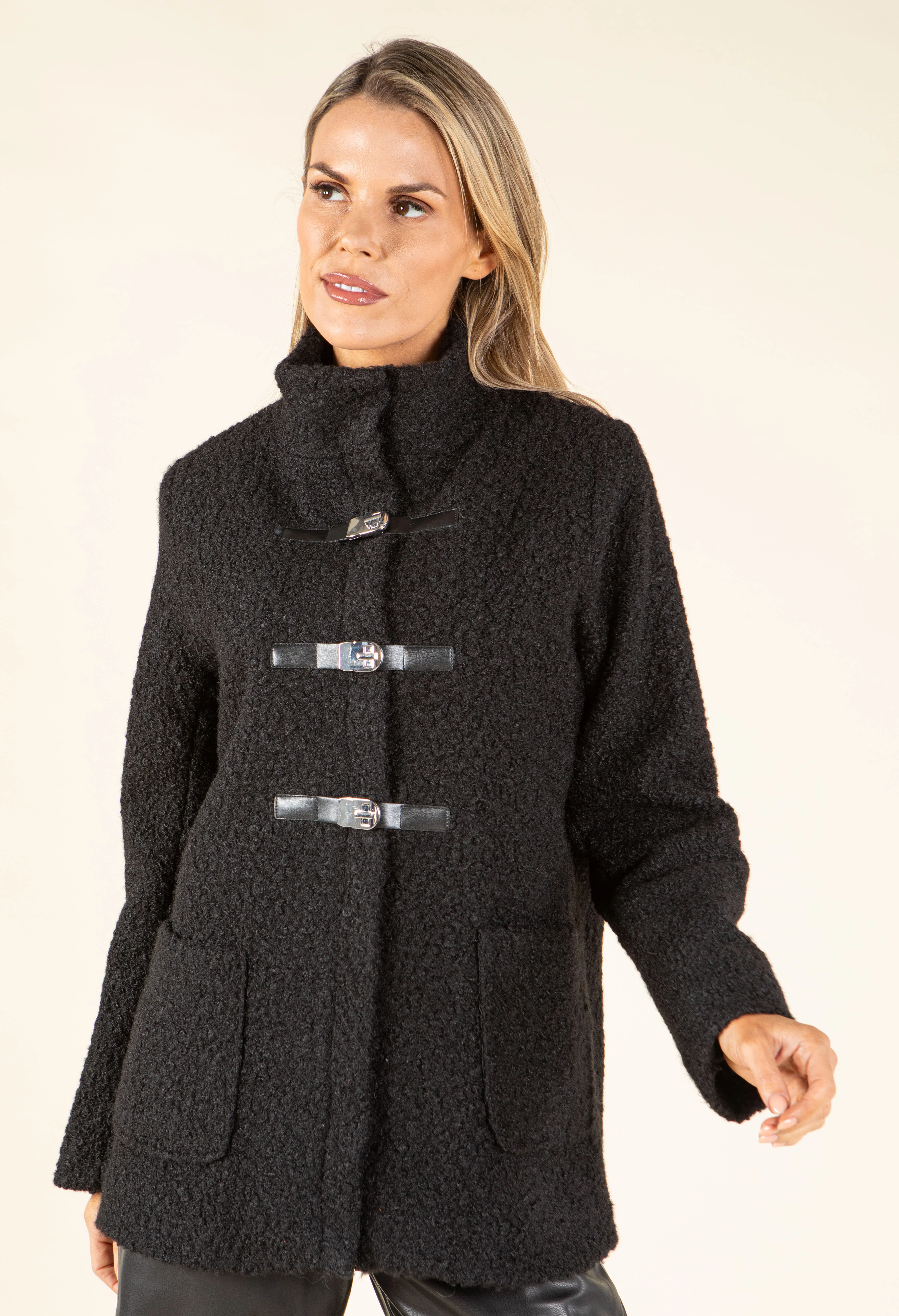 Buckle Front Soft Boucle Coat - Image 4