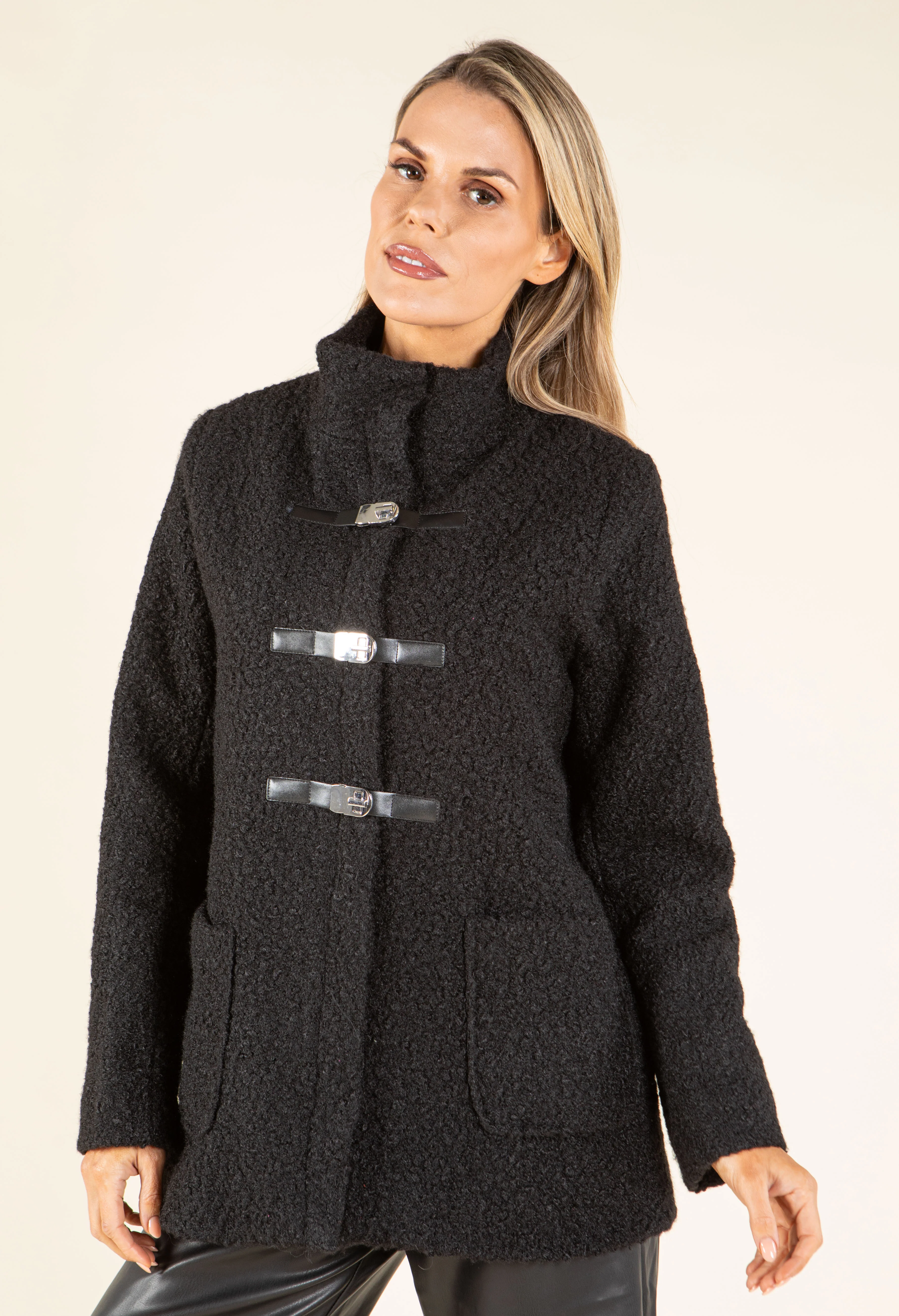 Buckle Front Soft Boucle Coat - Image 5