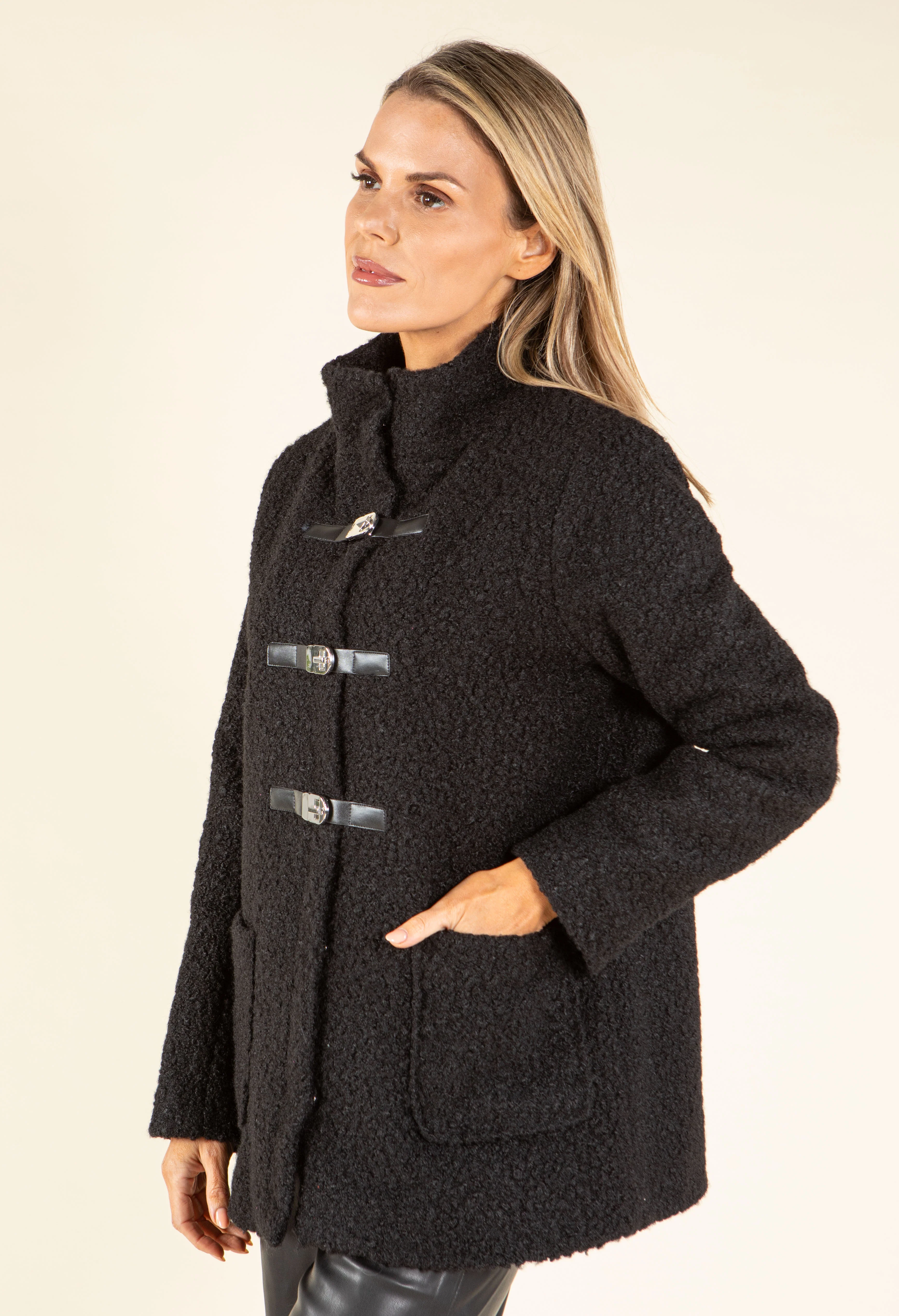 Buckle Front Soft Boucle Coat - Image 6