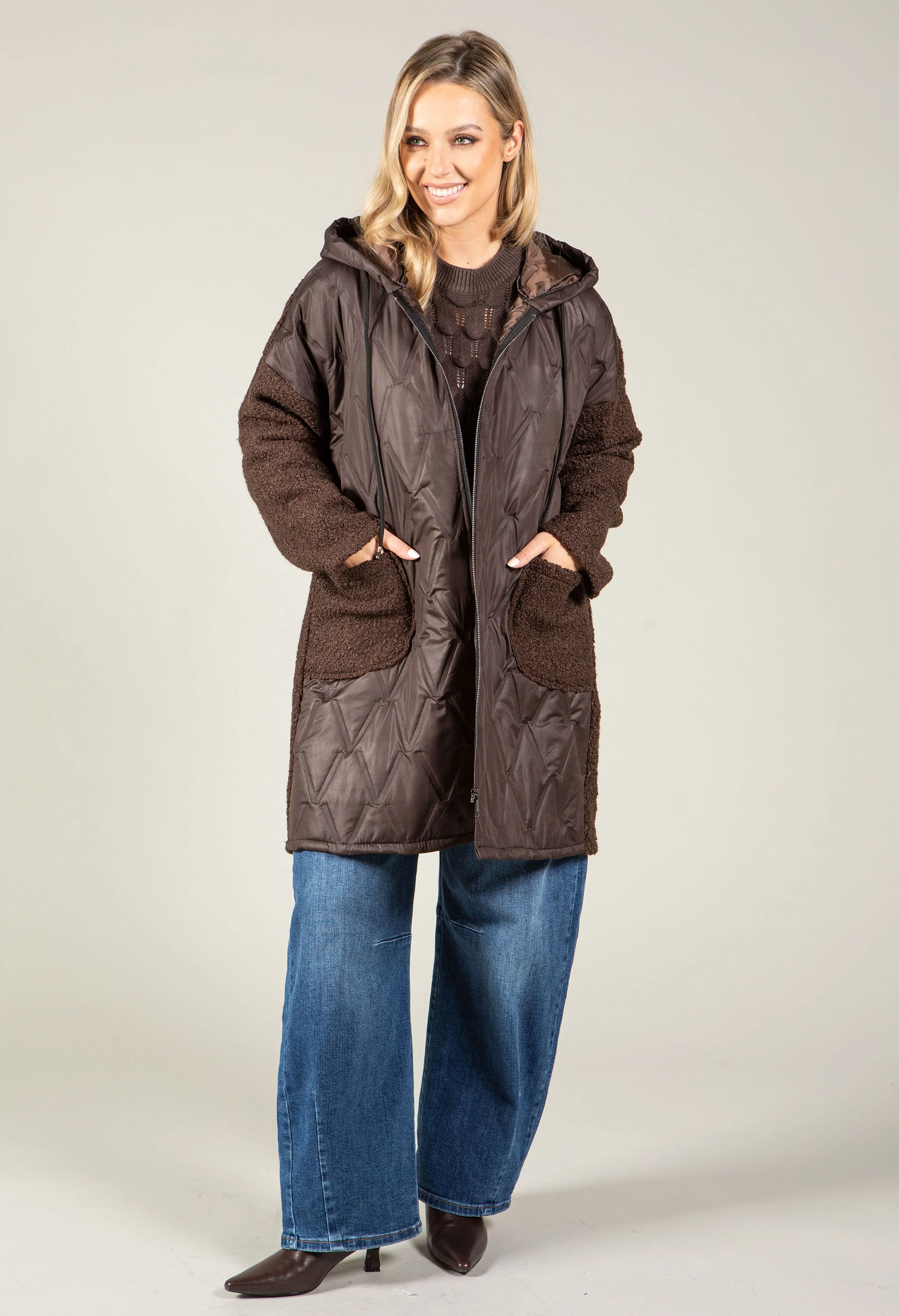 Soft Boucle Hooded Coat