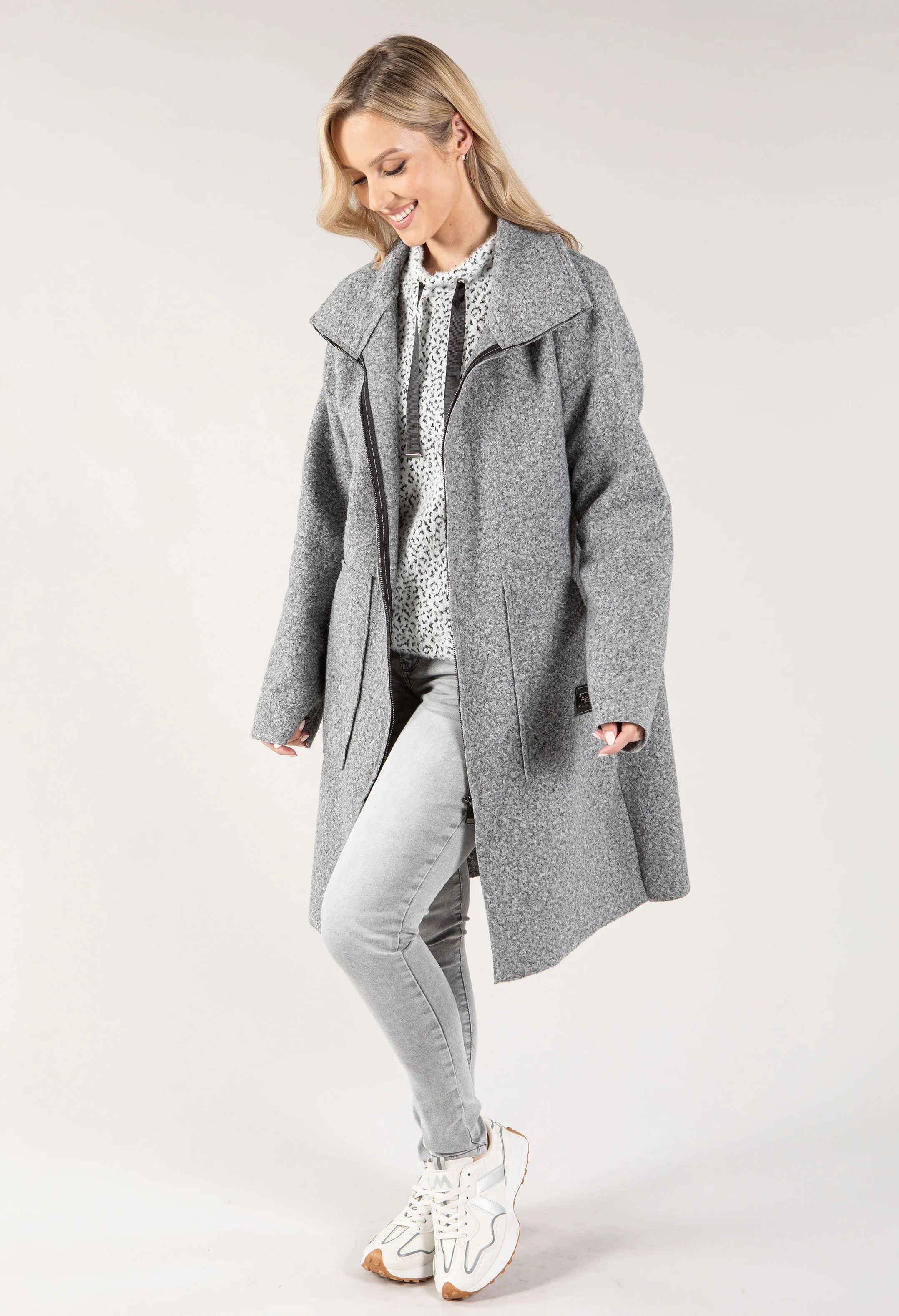 Soft Boucle Zip Up Coatigan - Image 2