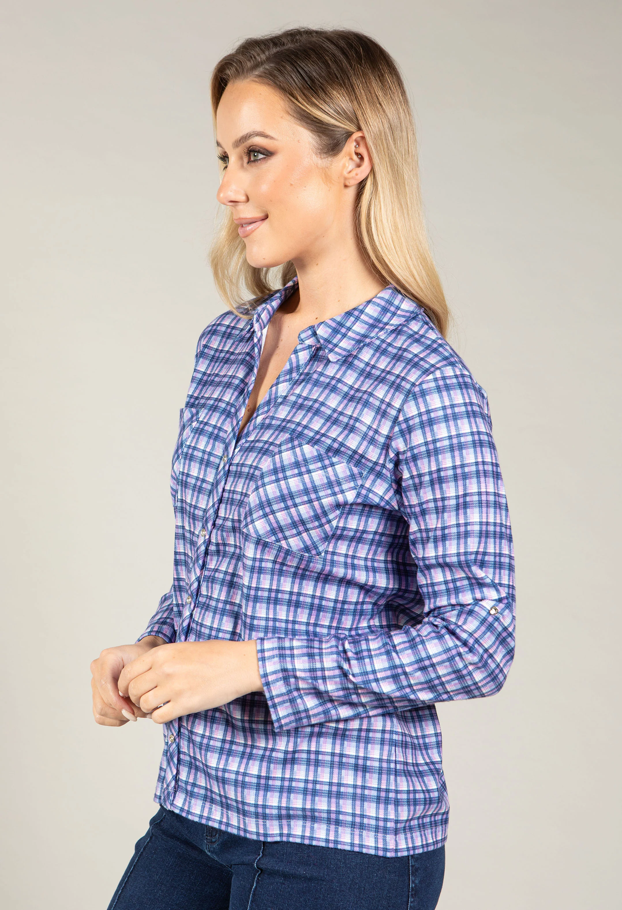 Soft Check Print Blouse - Image 3