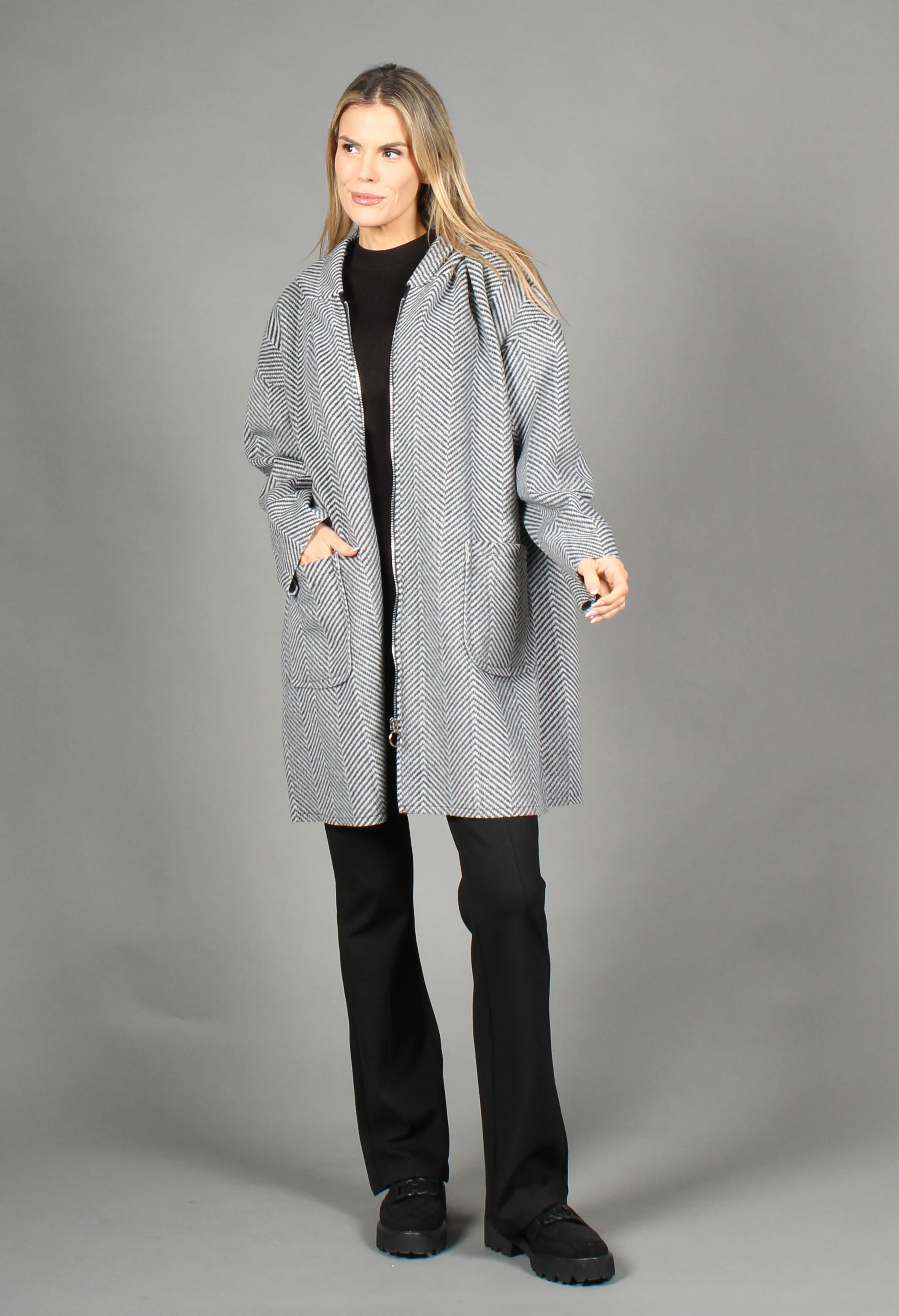 Soft Touch Hooded Zip Up Coatigan - Image 3