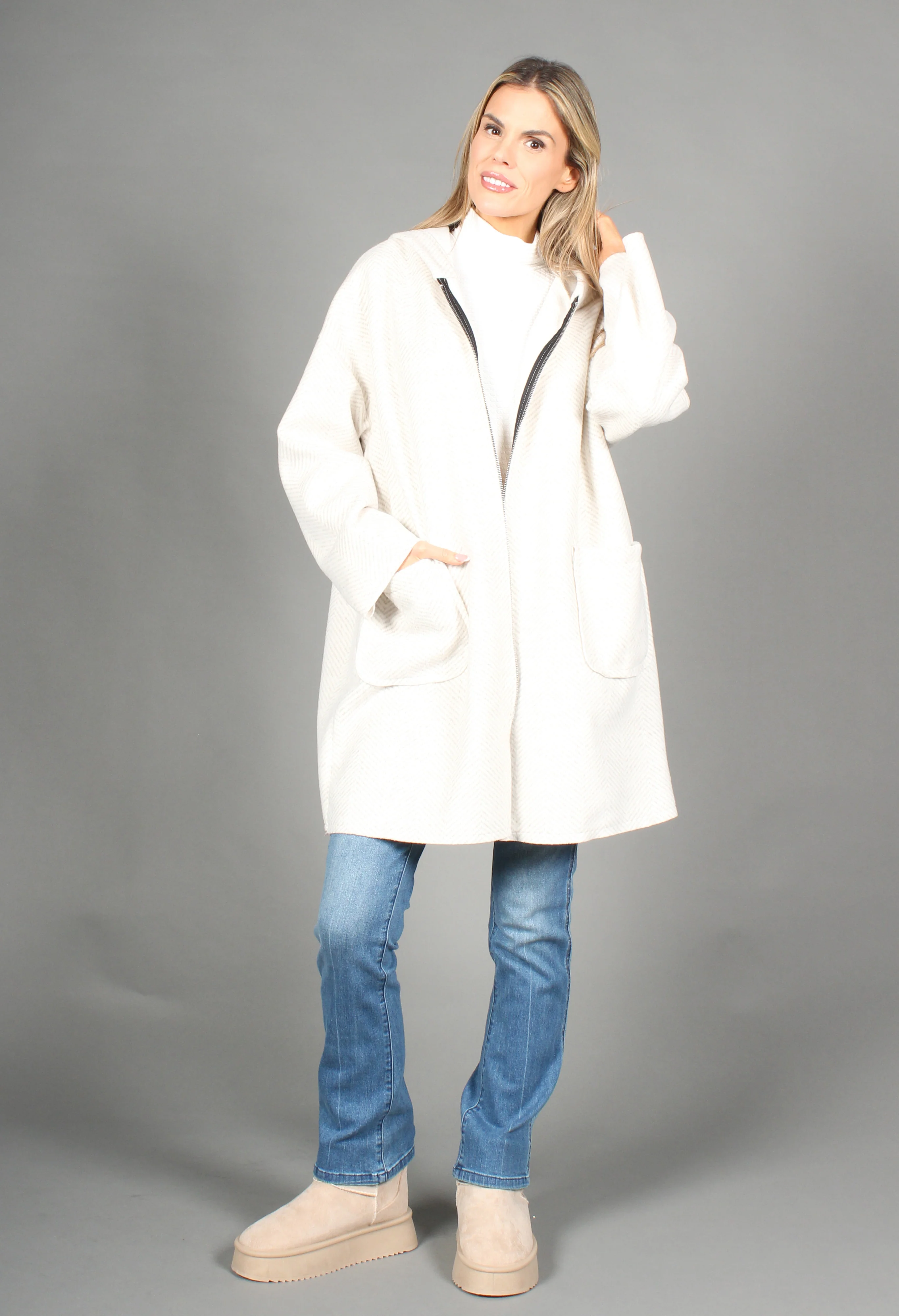 Soft Touch Hooded Zip Up Coatigan - Image 5