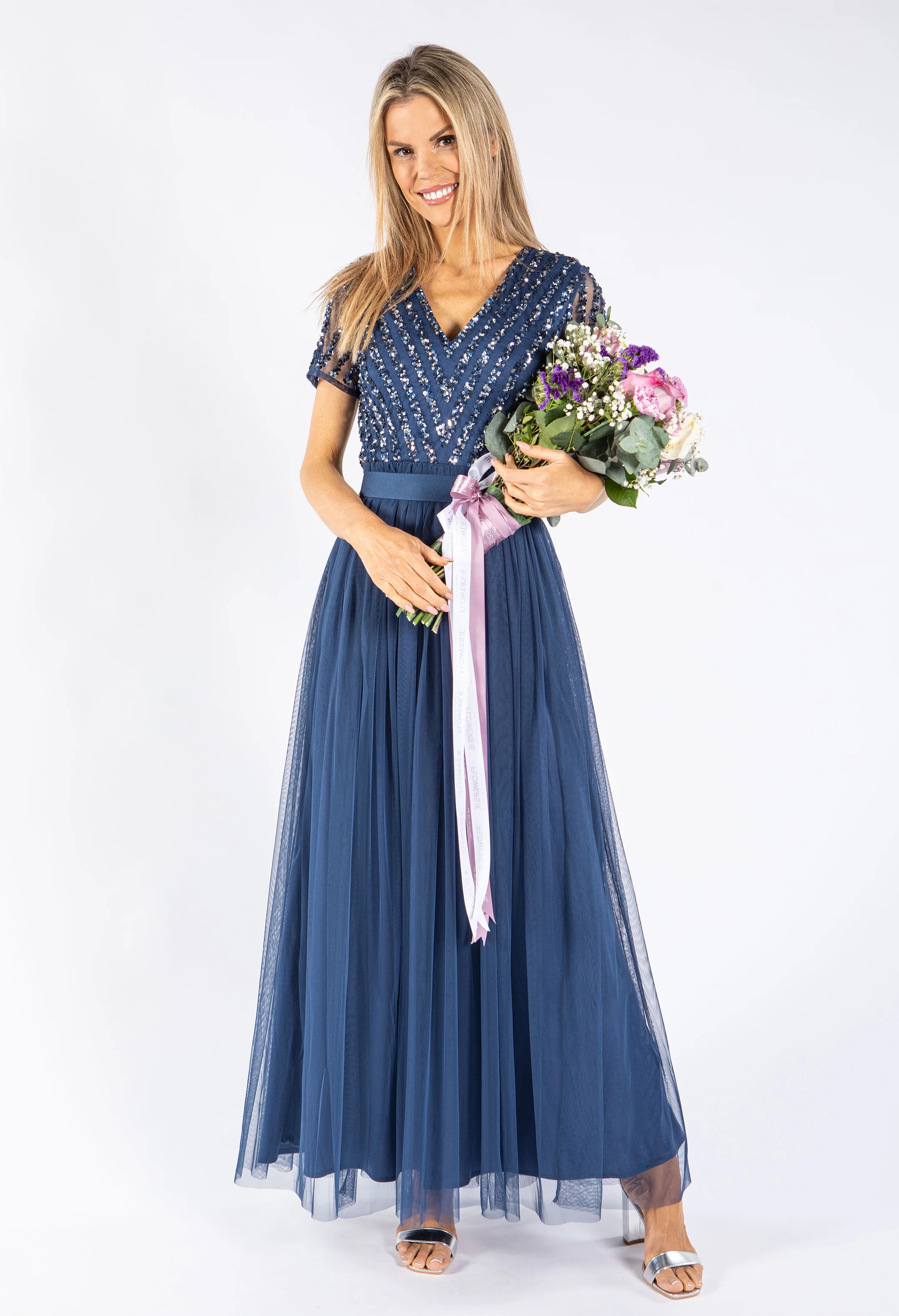 STRIPE EMBELLISHED MAXI DRESS WITH SASH BELT - Image 10