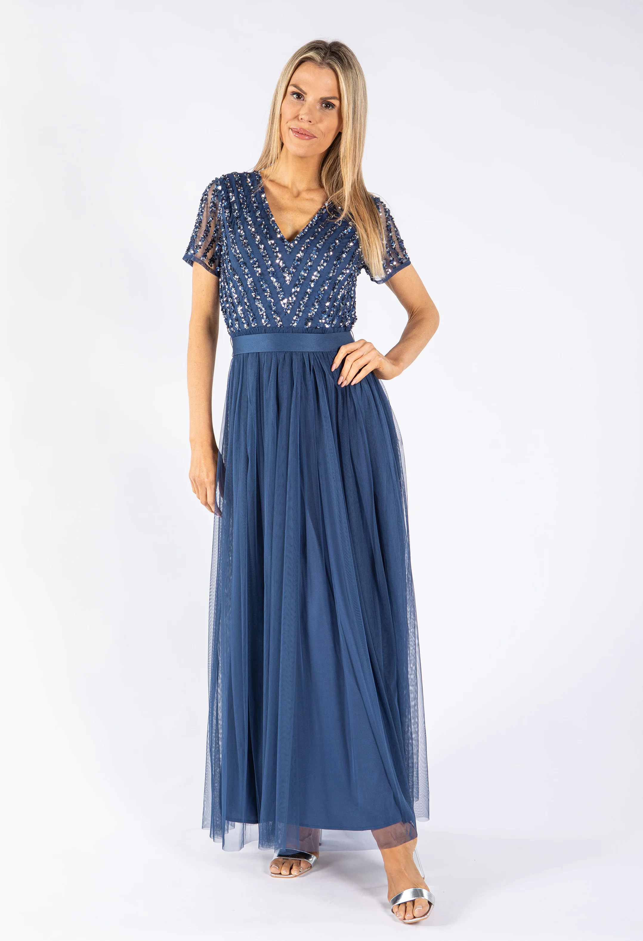 STRIPE EMBELLISHED MAXI DRESS WITH SASH BELT - Image 11