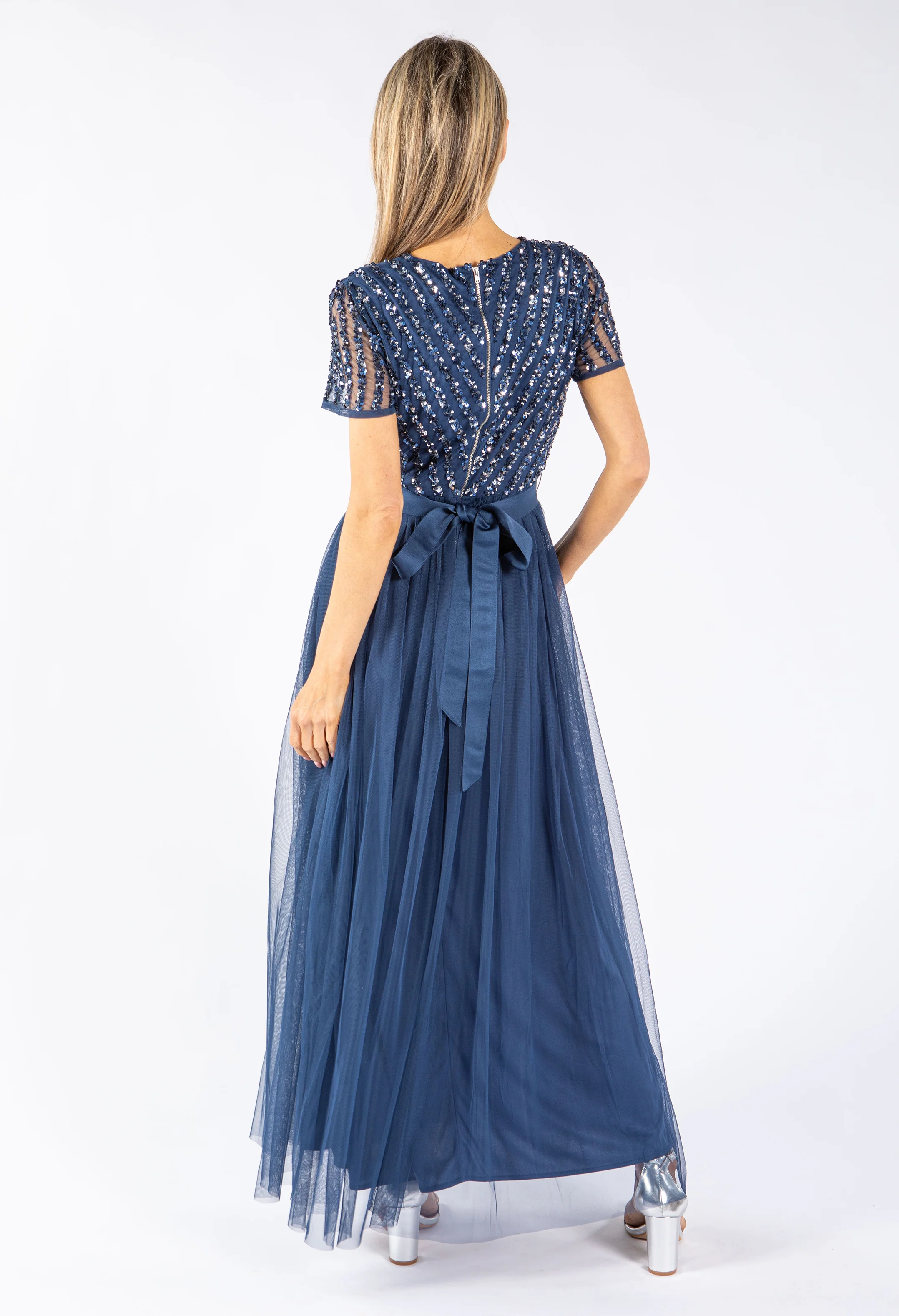 STRIPE EMBELLISHED MAXI DRESS WITH SASH BELT - Image 13