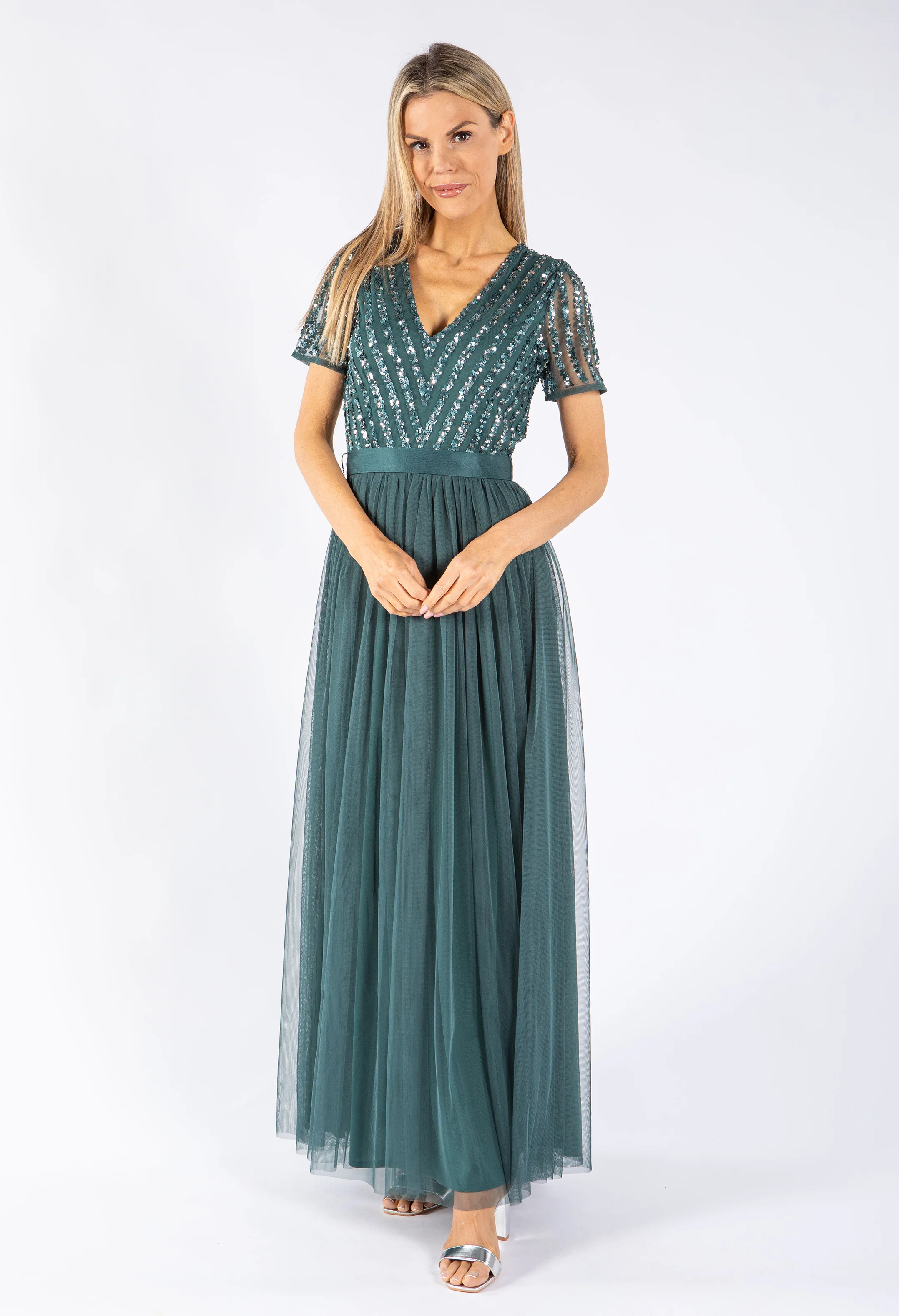 STRIPE EMBELLISHED MAXI DRESS WITH SASH BELT - Image 19