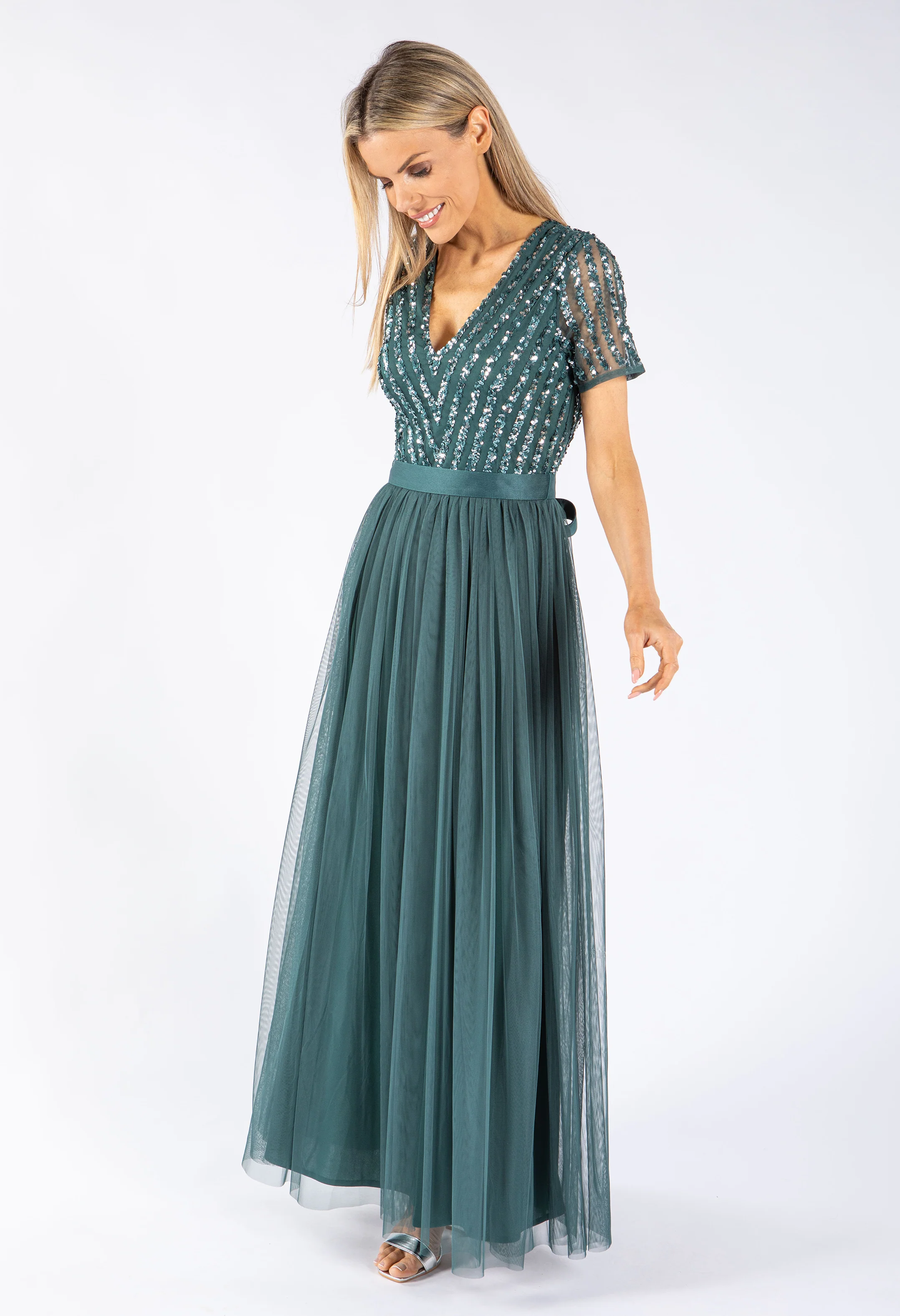 STRIPE EMBELLISHED MAXI DRESS WITH SASH BELT - Image 20