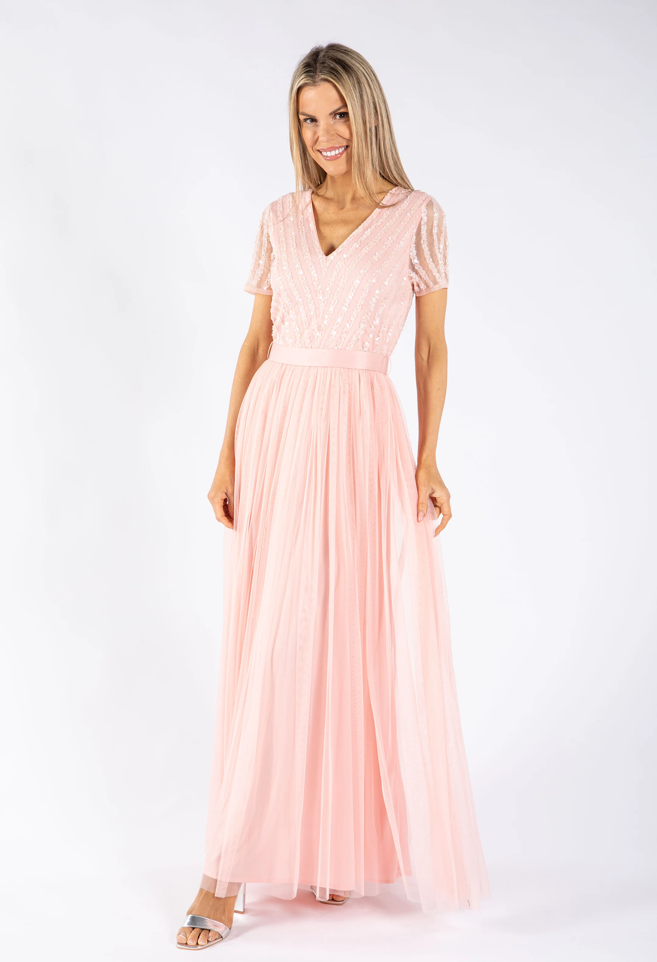 STRIPE EMBELLISHED MAXI DRESS WITH SASH BELT - Image 4