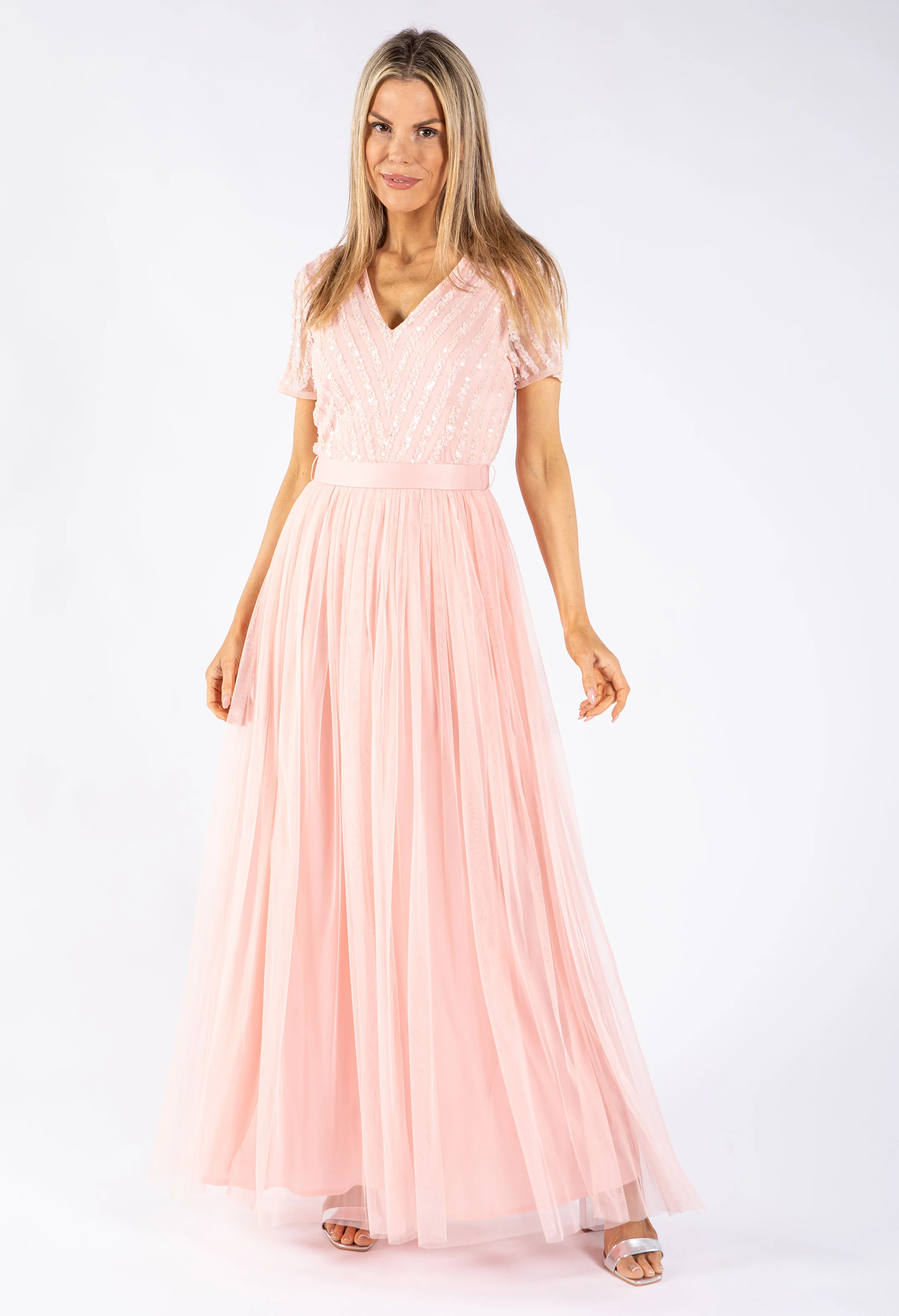 STRIPE EMBELLISHED MAXI DRESS WITH SASH BELT - Image 6