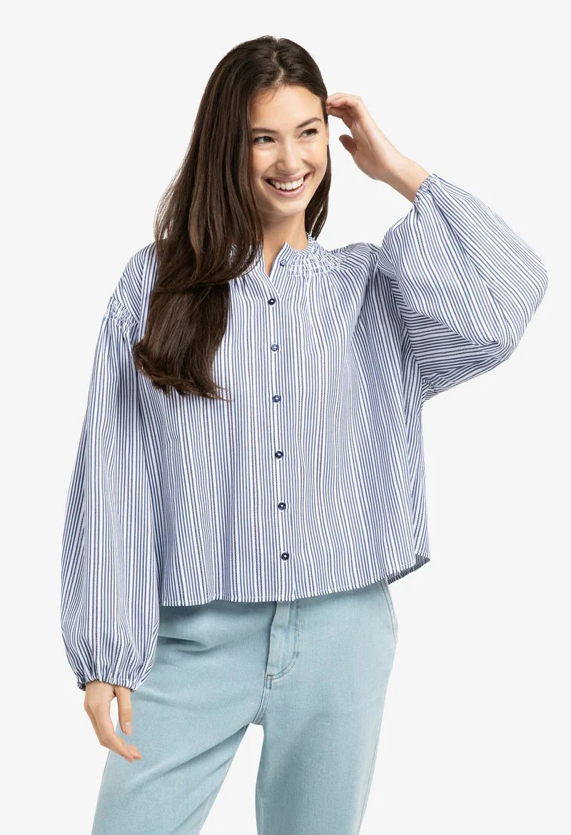 Striped blouse with shirred details at the shoulders - Image 2