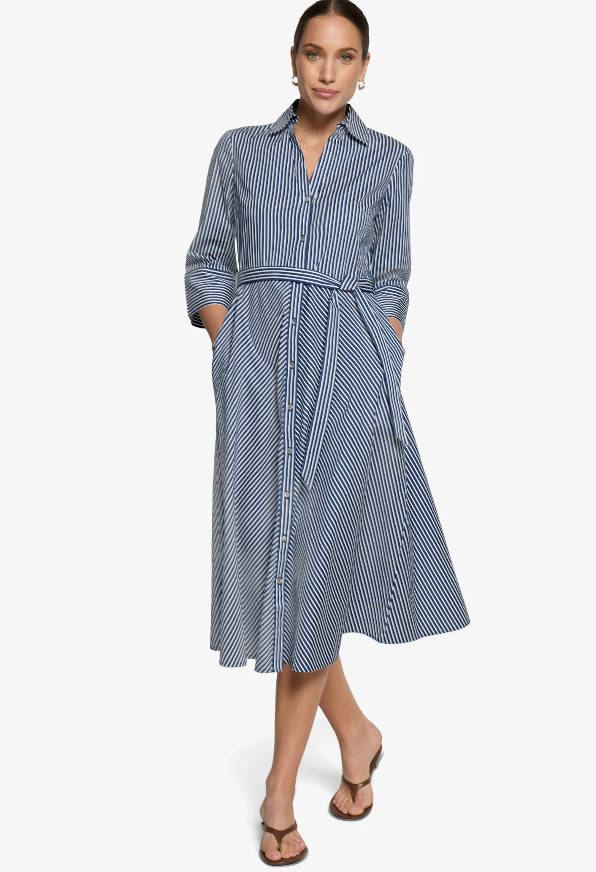 Striped Midi Shirt Dress - Image 3