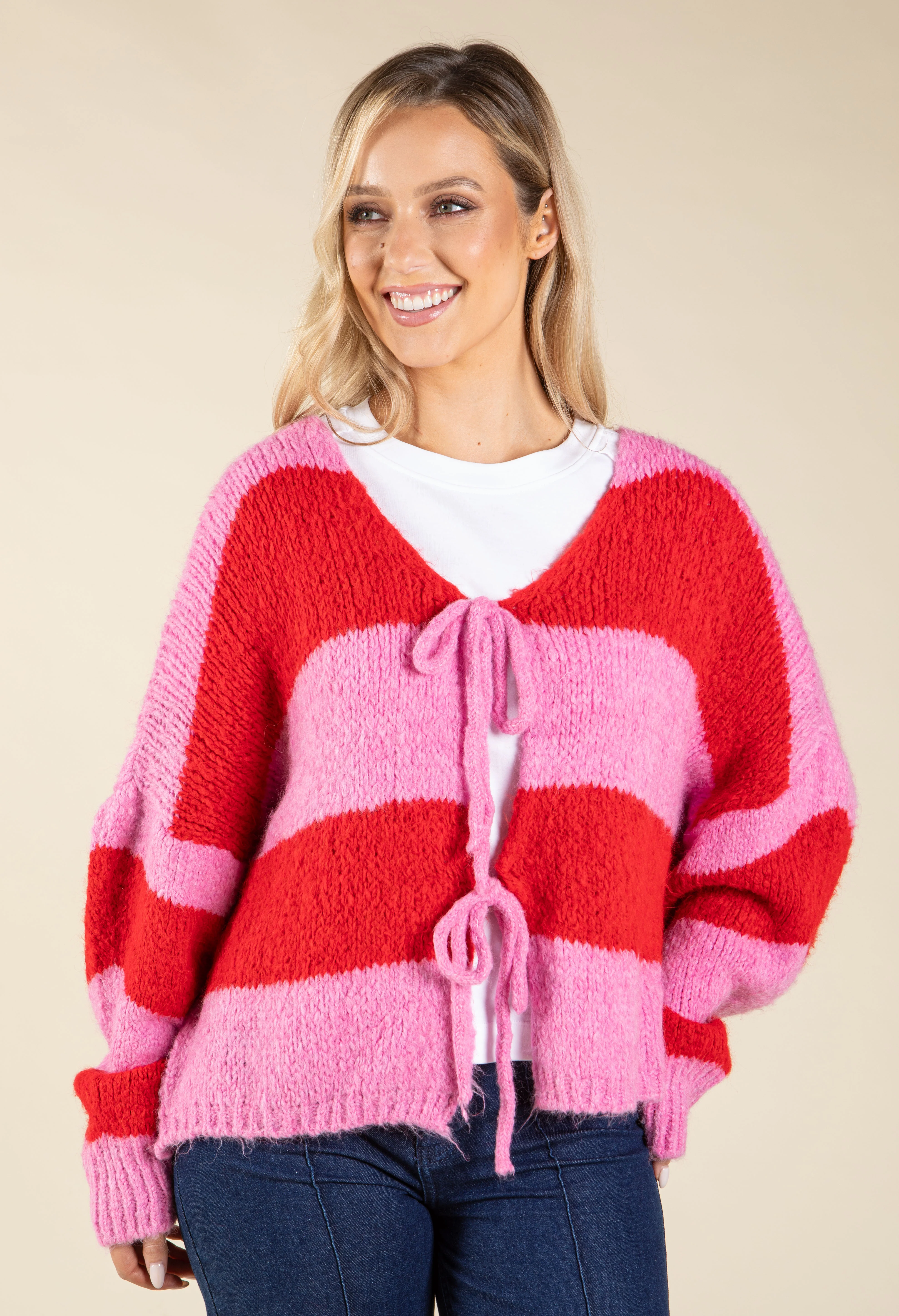 Striped Tie Front Knit Cardigan - Image 7