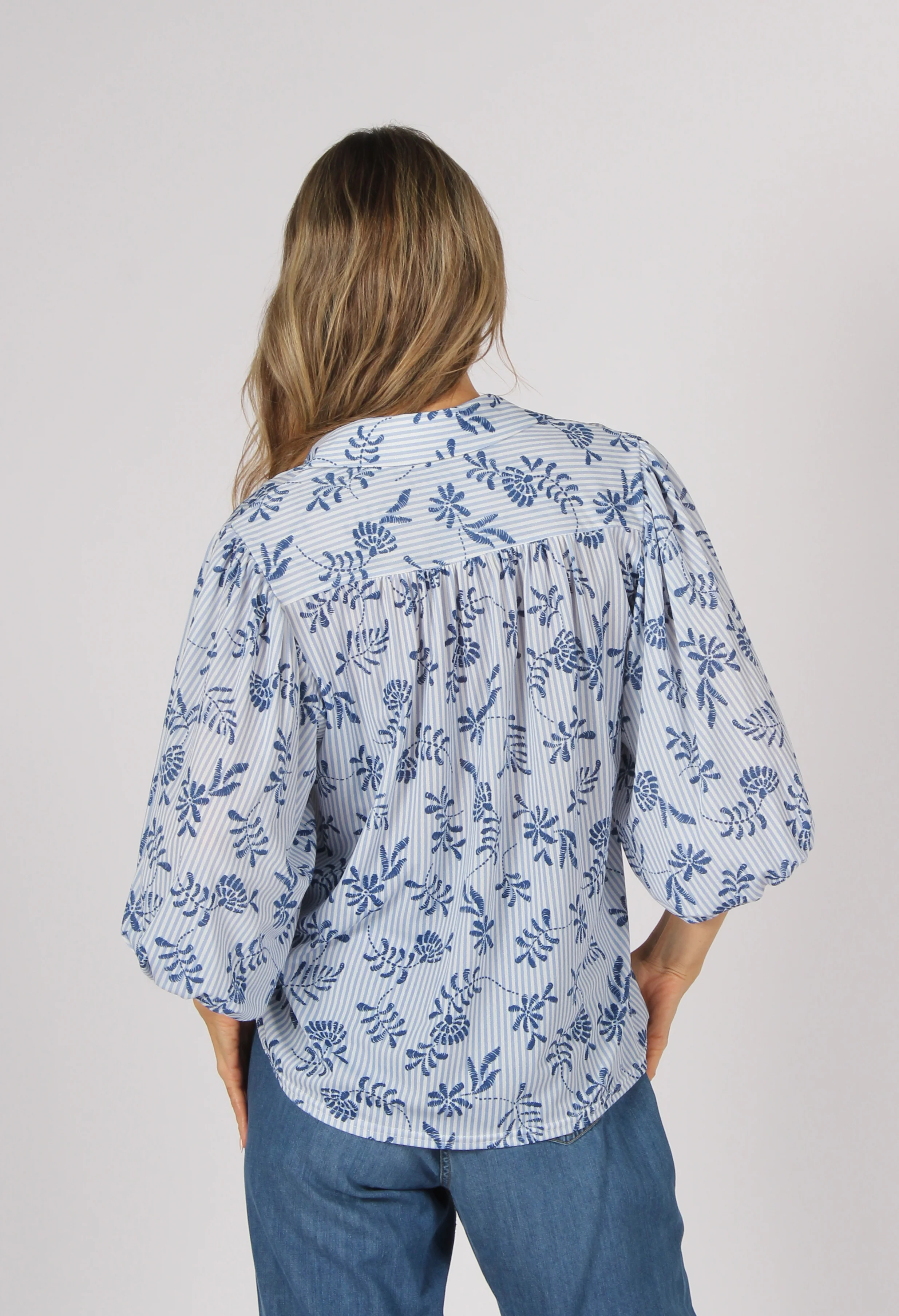 Striped Balloon Sleeve Blouse - Image 4