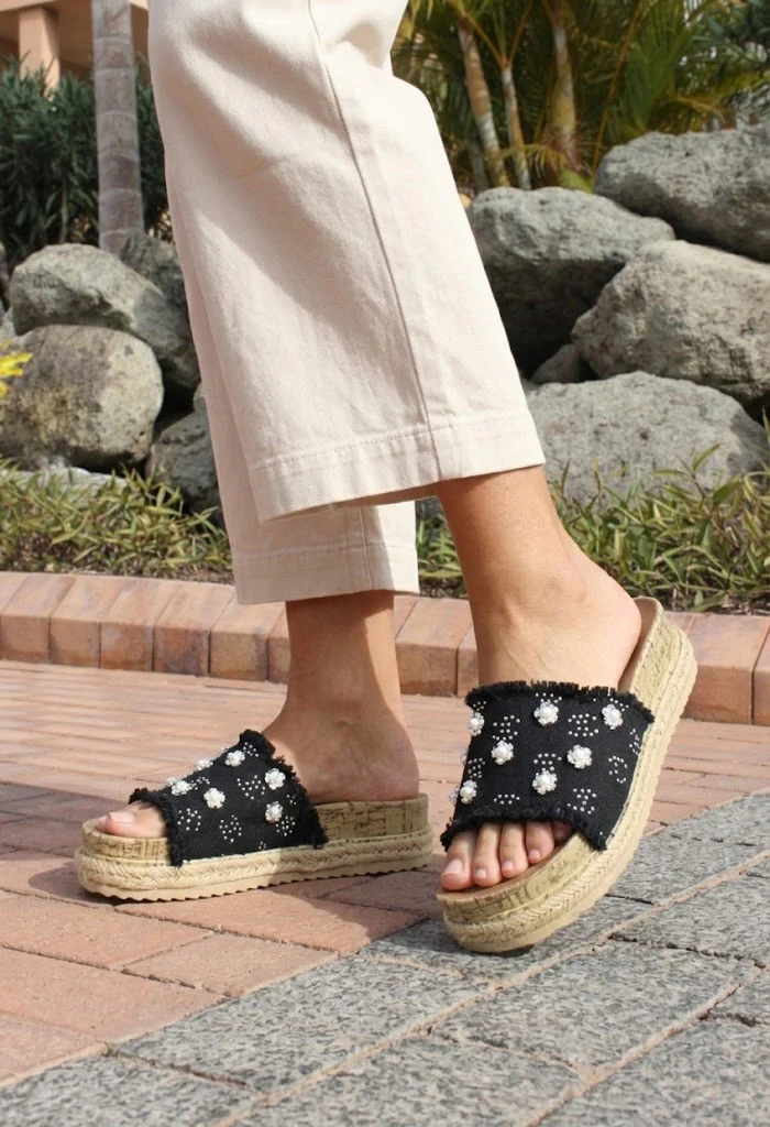 Studded Denim Slide