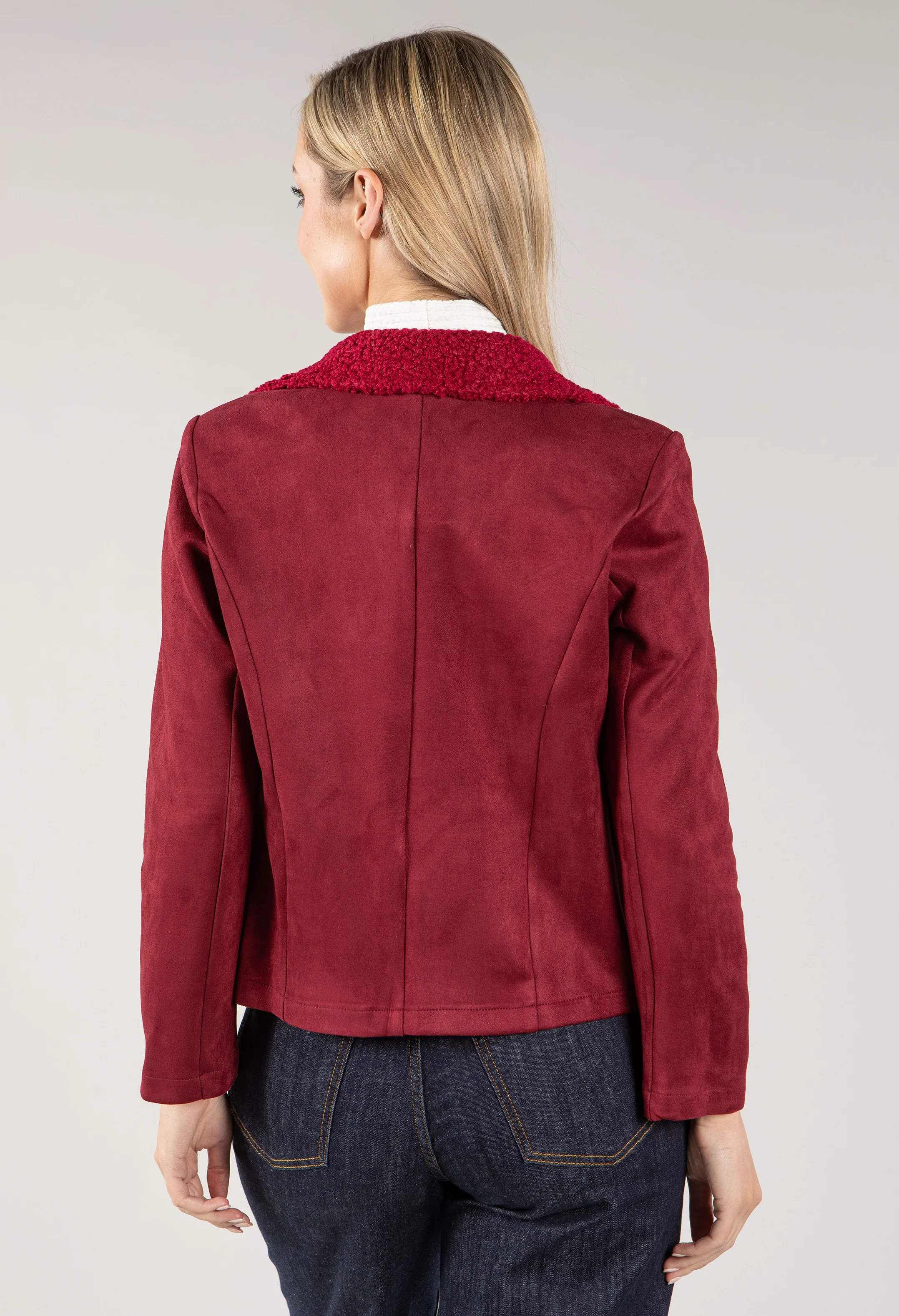 Suedette Sherpa Collar Biker Jacket - Image 3