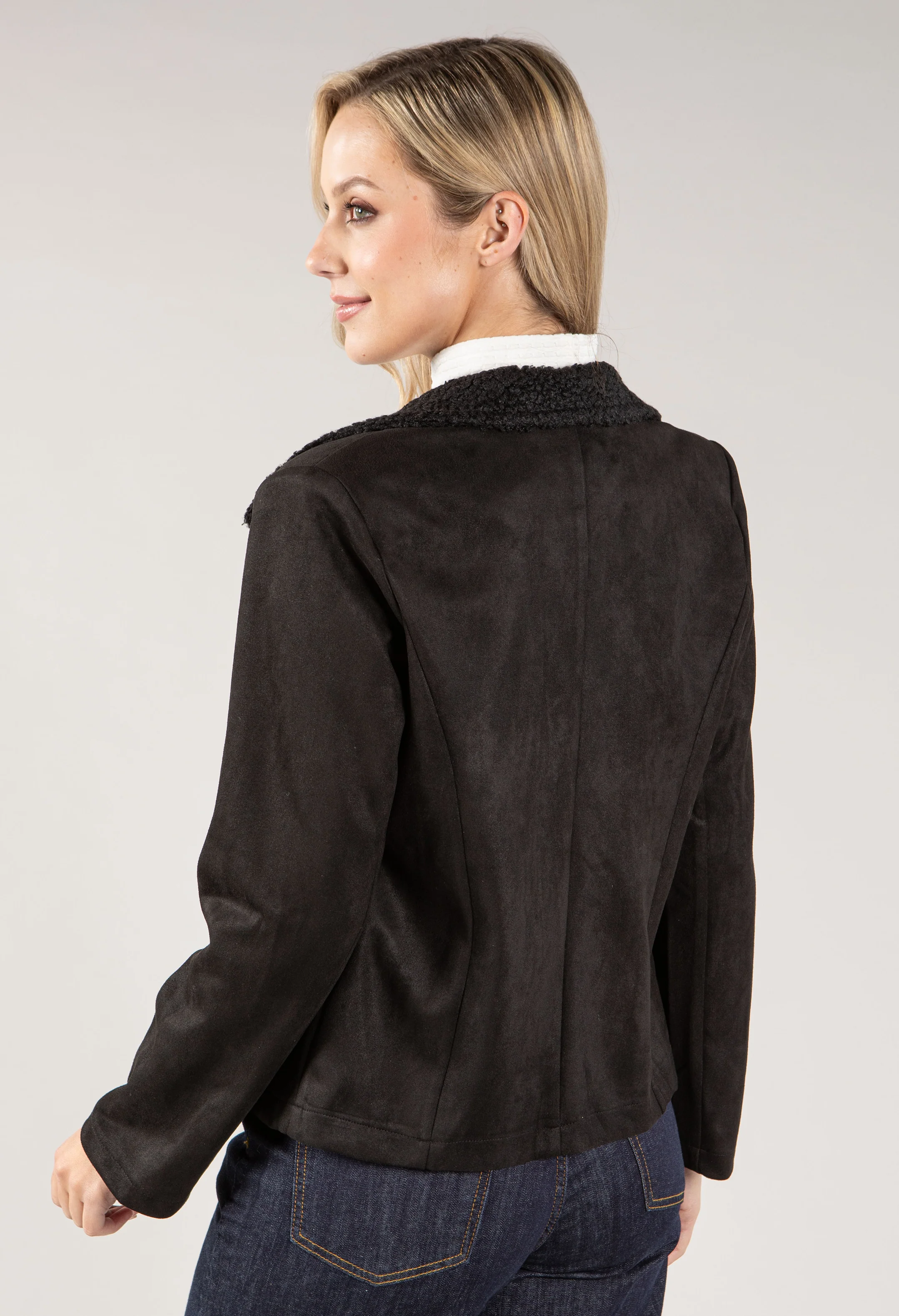 Suedette Sherpa Collar Biker Jacket - Image 7