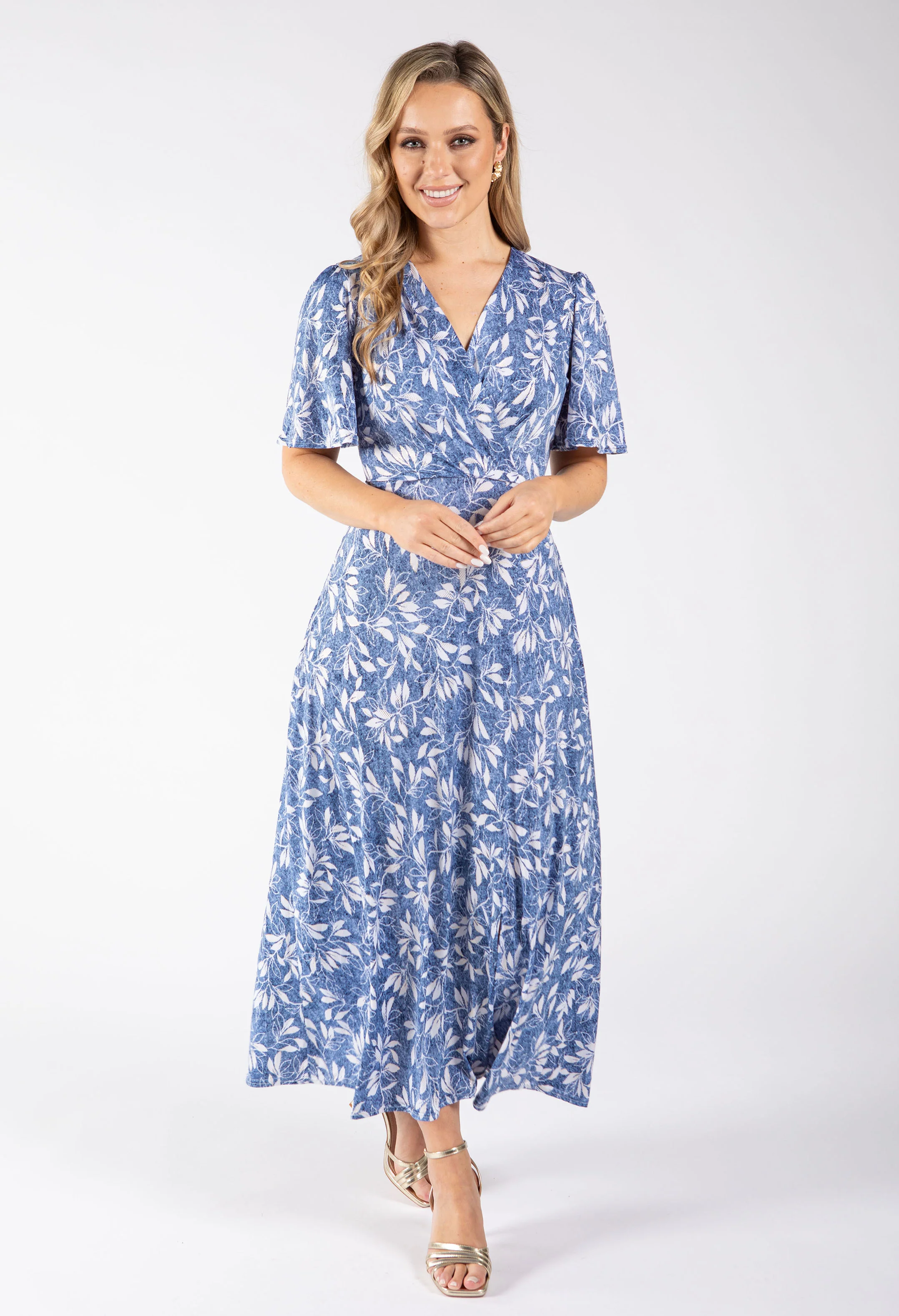 Sunny Leaf Print Wrap Midi Dress - Image 8