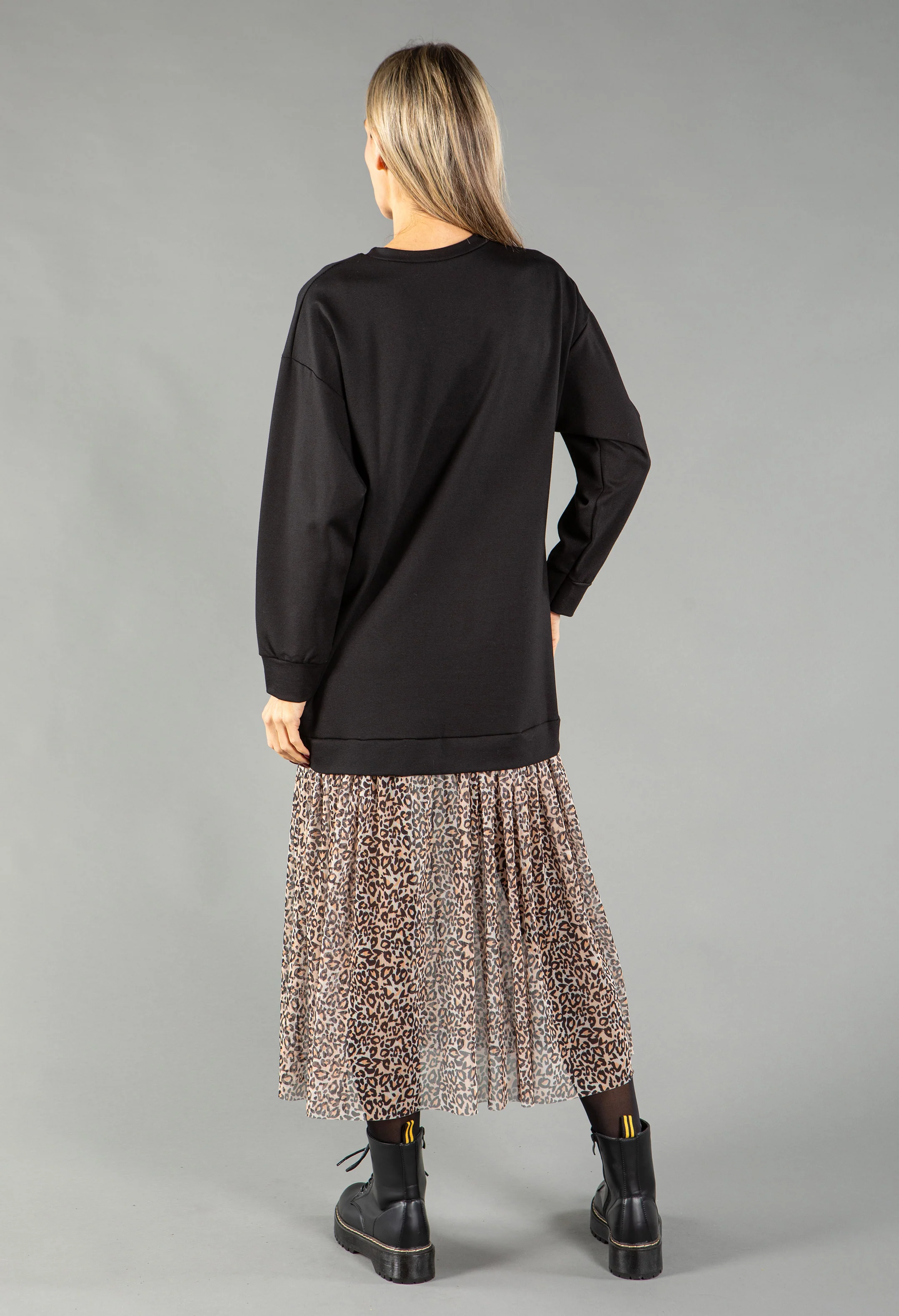 Sweater Dress with Mesh Leo Print Skirt - Image 5