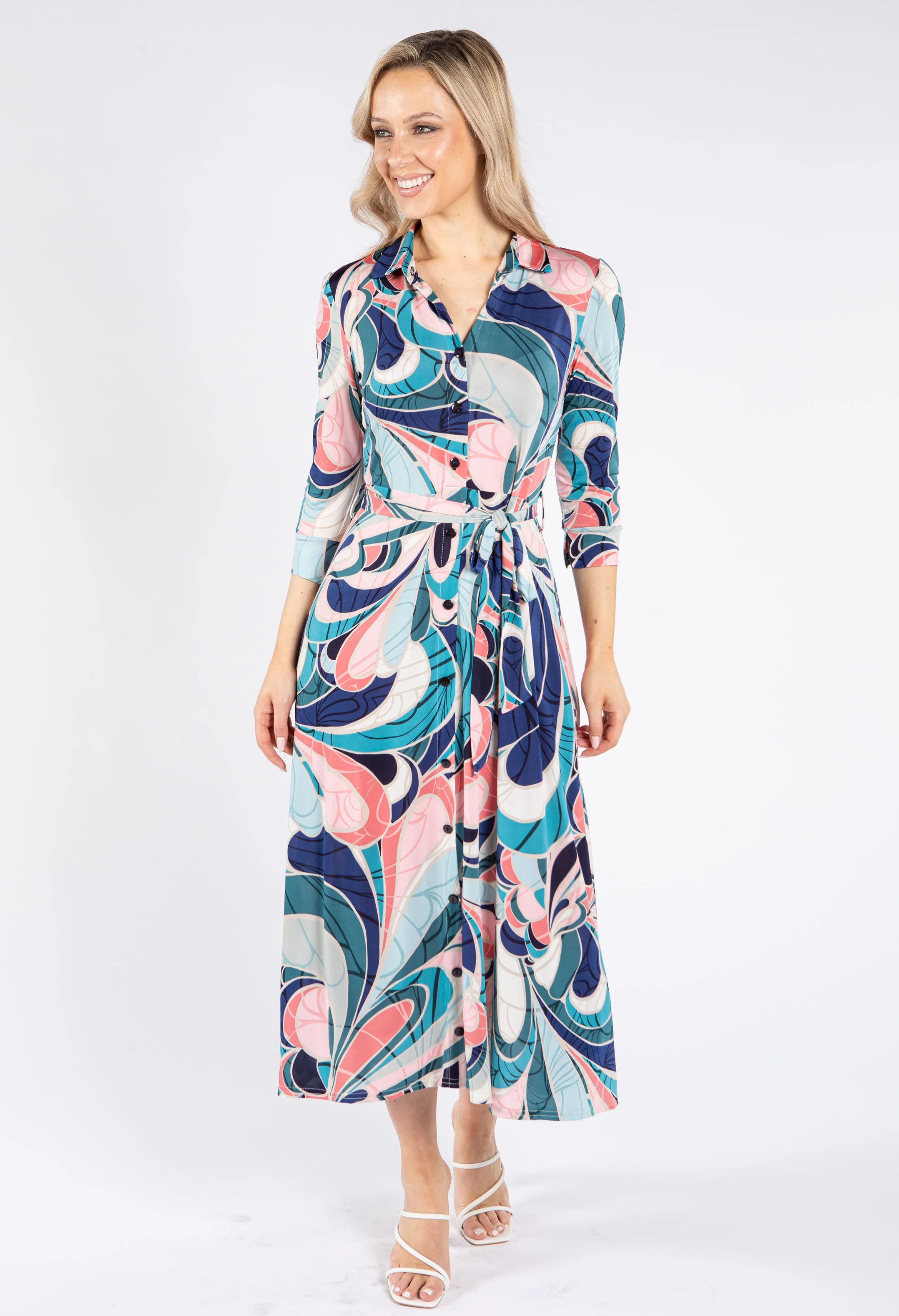 Swirl Print Tie Waist Dress - Image 5