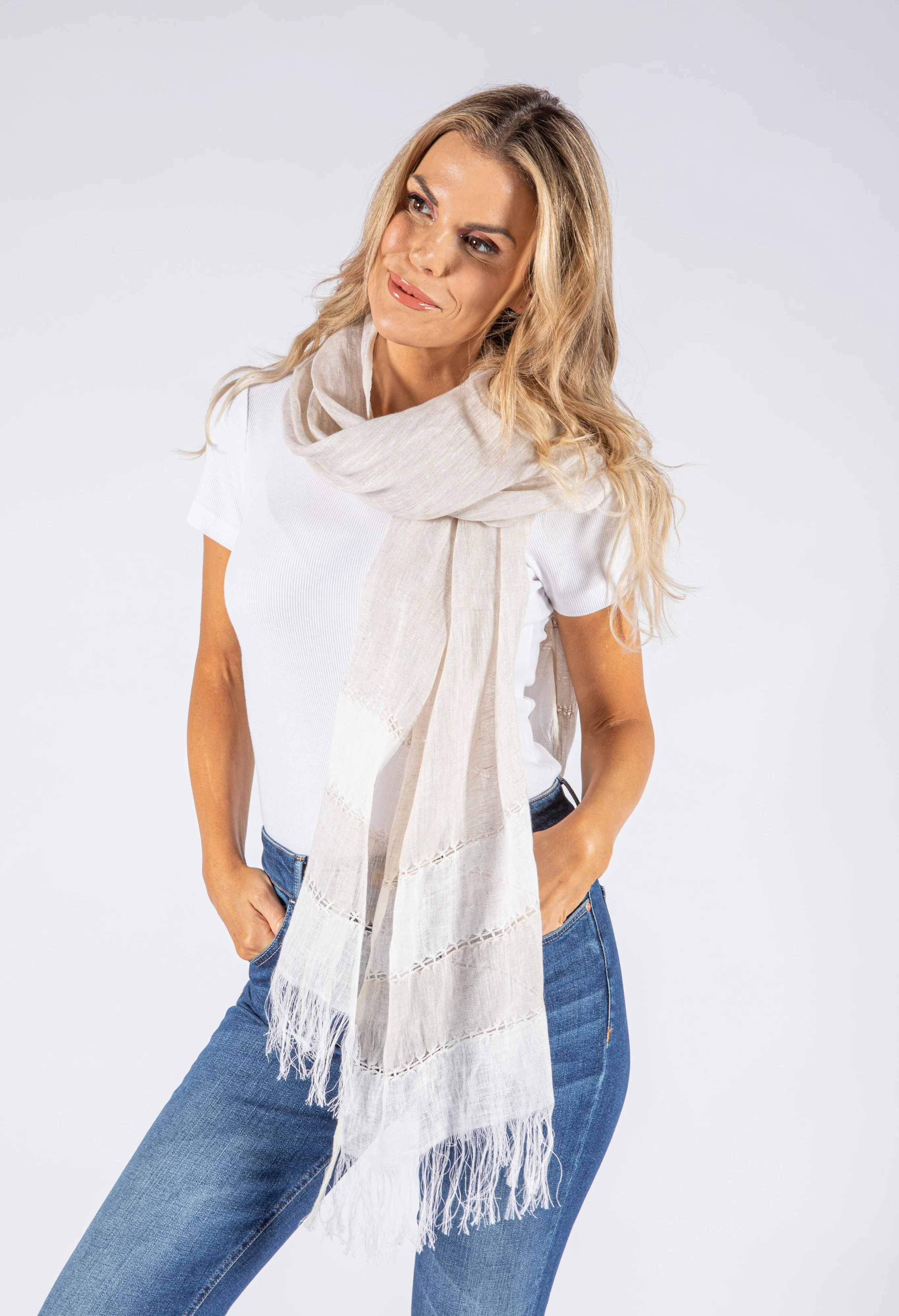 Tassel Detail Linen Scarf - Image 10