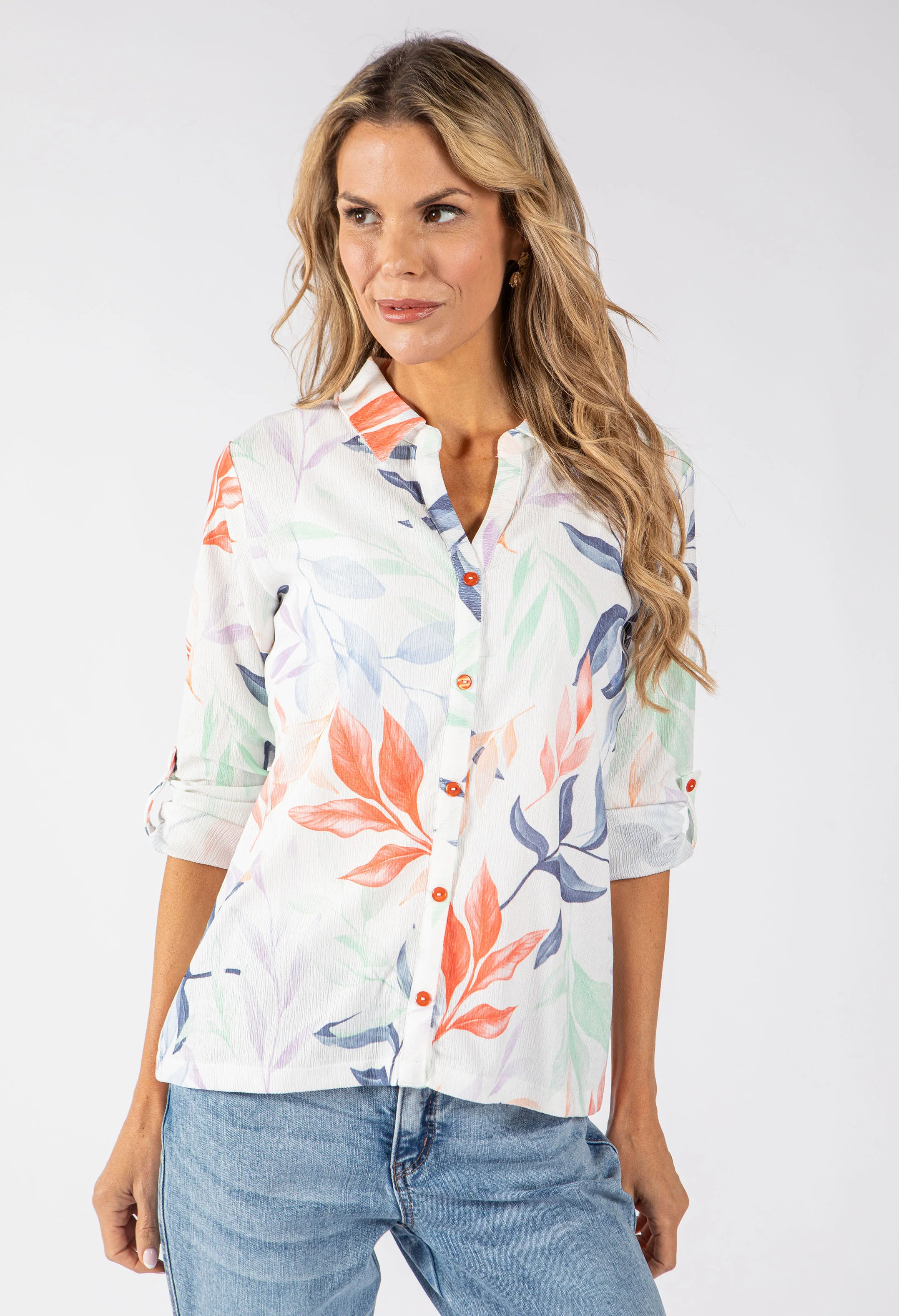 Textured Leaf Print Blouse - Image 2
