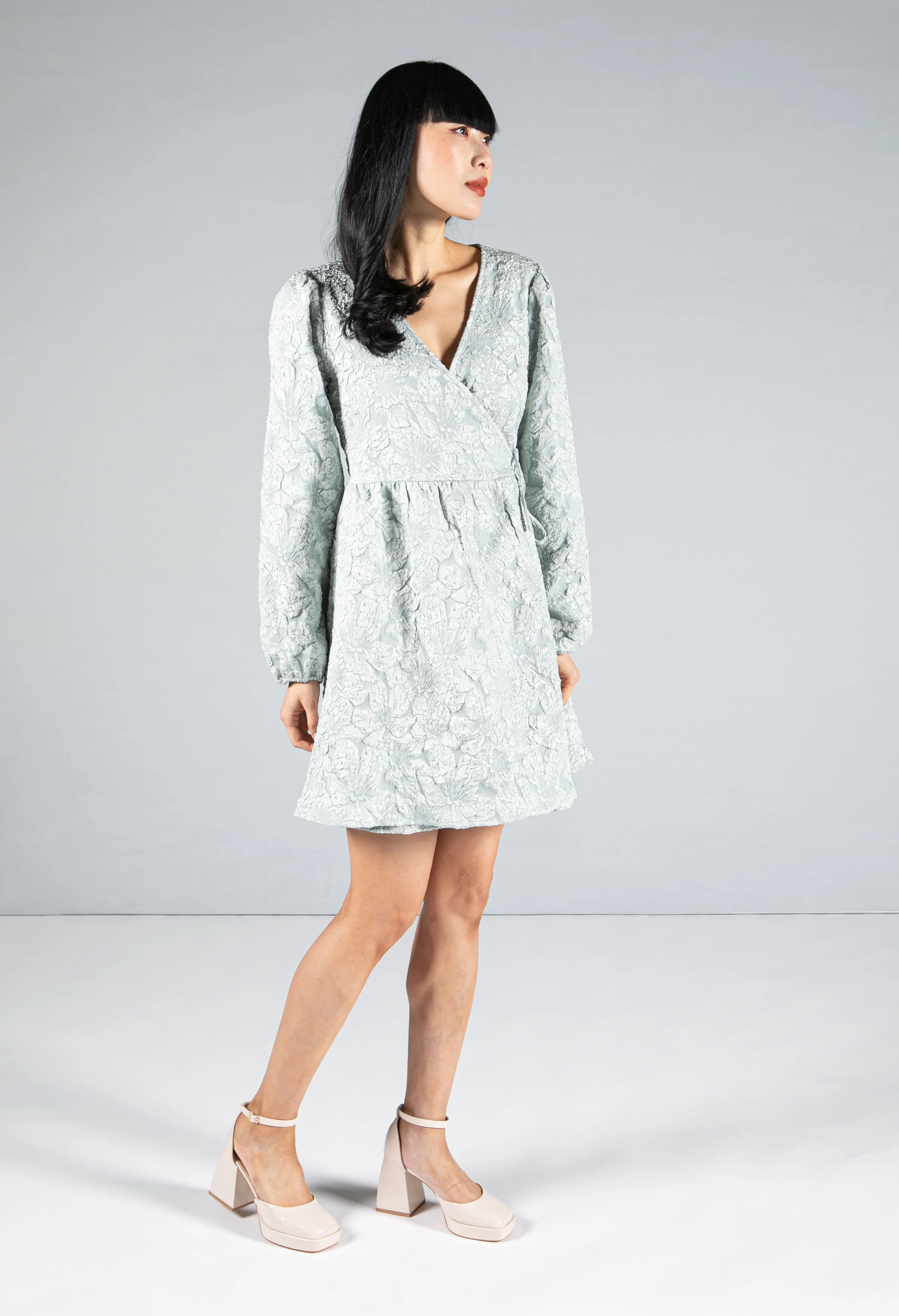 Textured Short Wrap Dress - Image 2