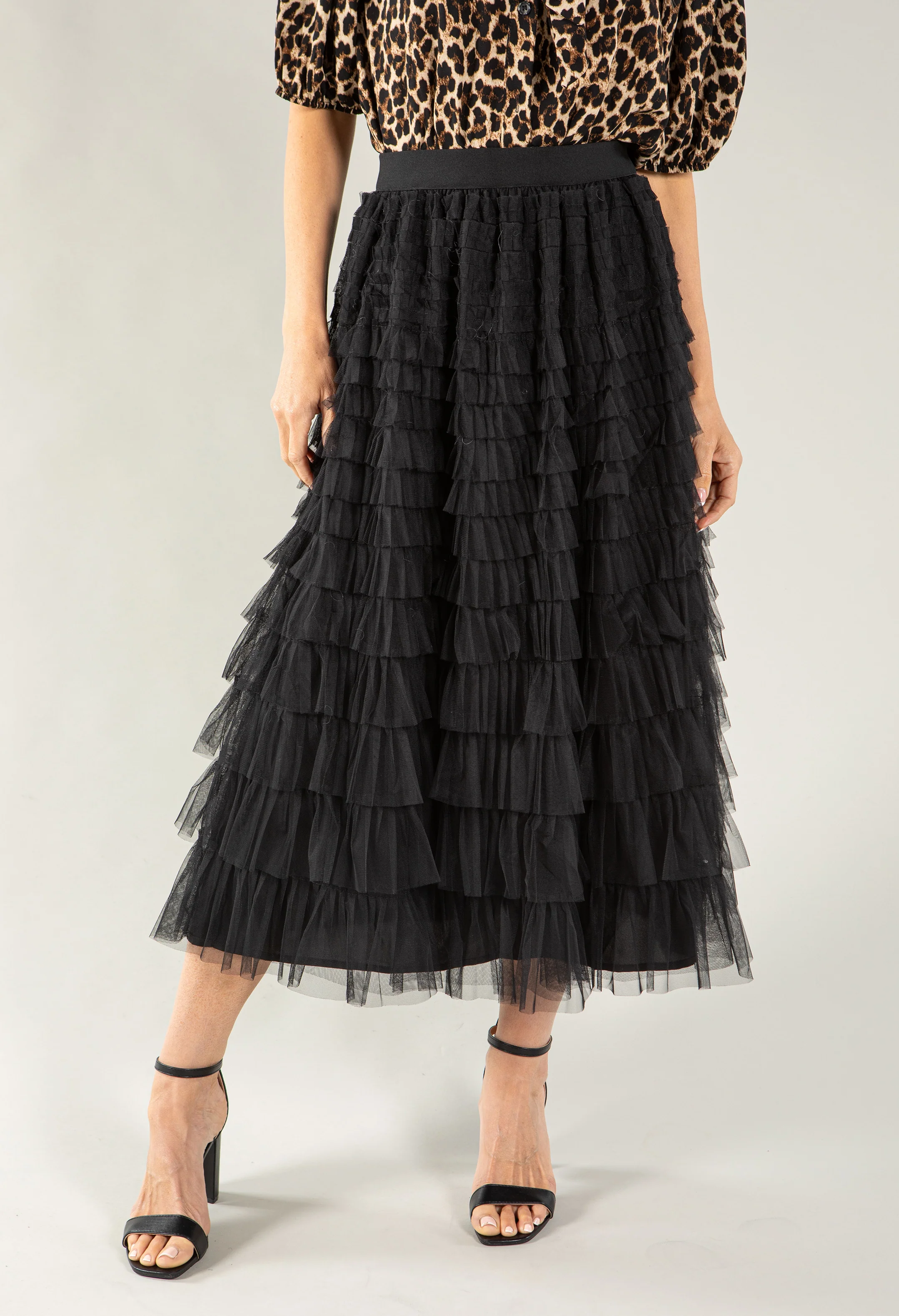 Tiered Ruffle Tulle Midi Skirt - Image 3