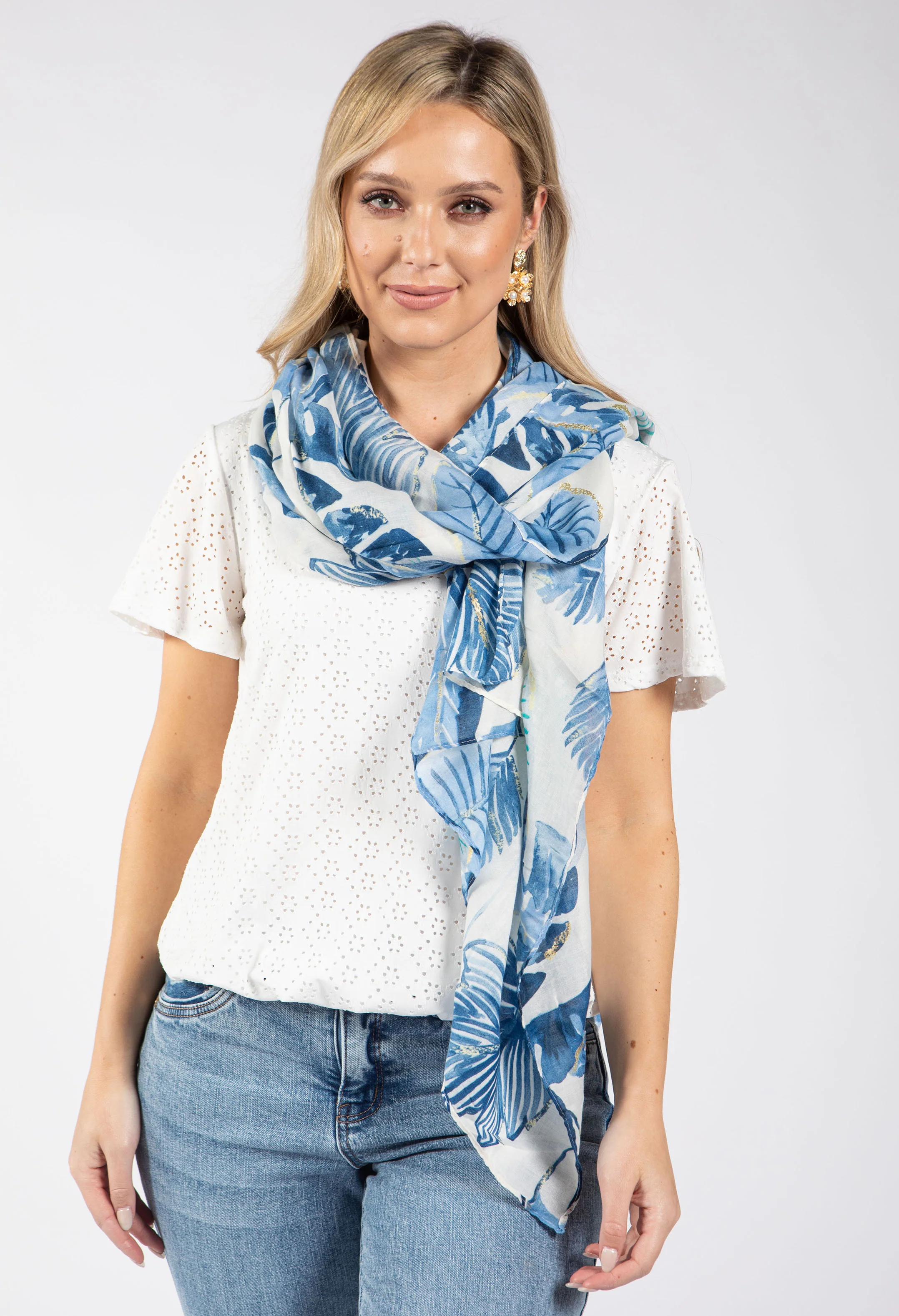 Tropical Leaf Print Scarf - Image 2