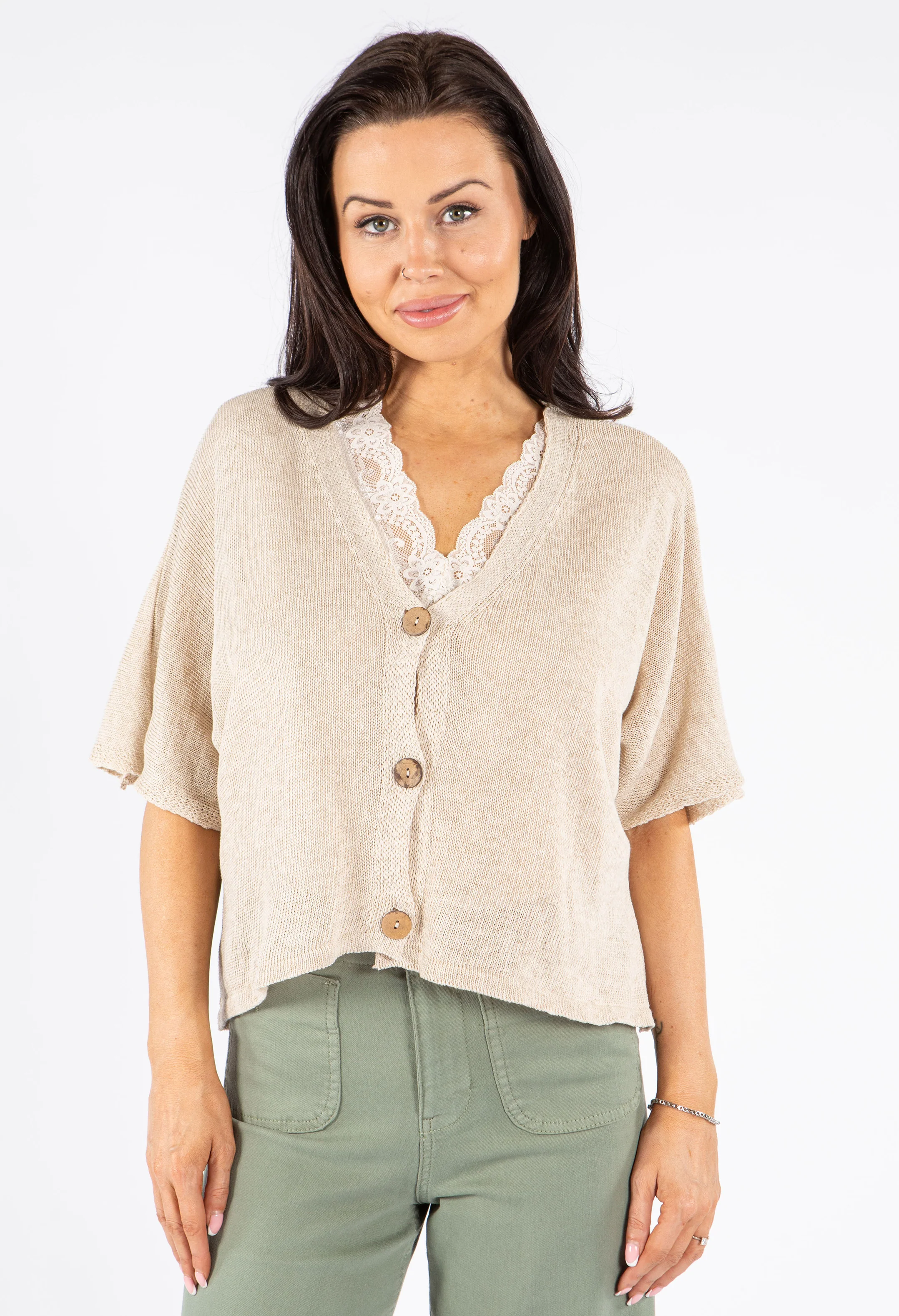 V-Neck Cropped Knit Cardigan - Image 13