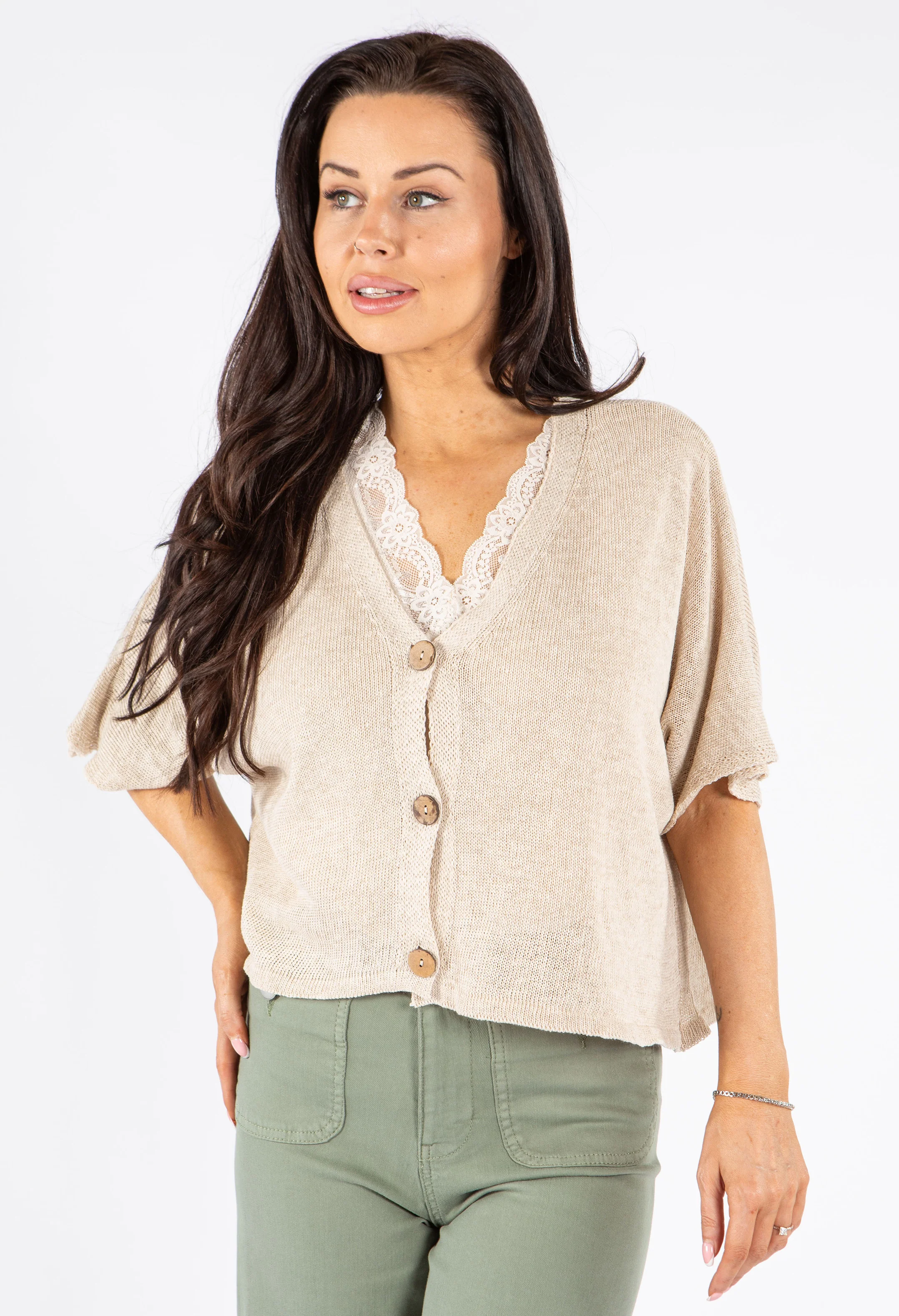 V-Neck Cropped Knit Cardigan - Image 14