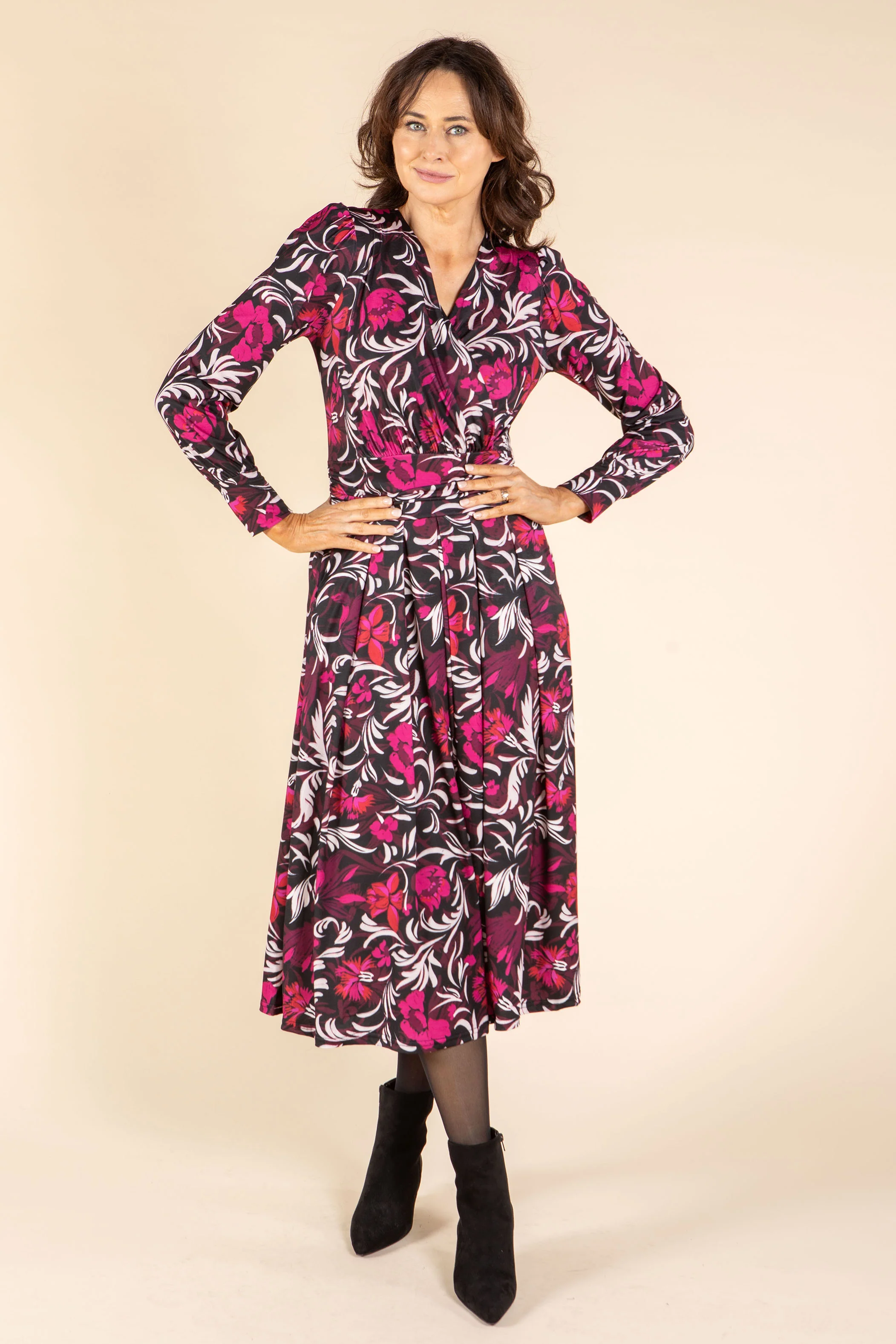 V-Neck Faux-Wrap Midi Dress - Image 2