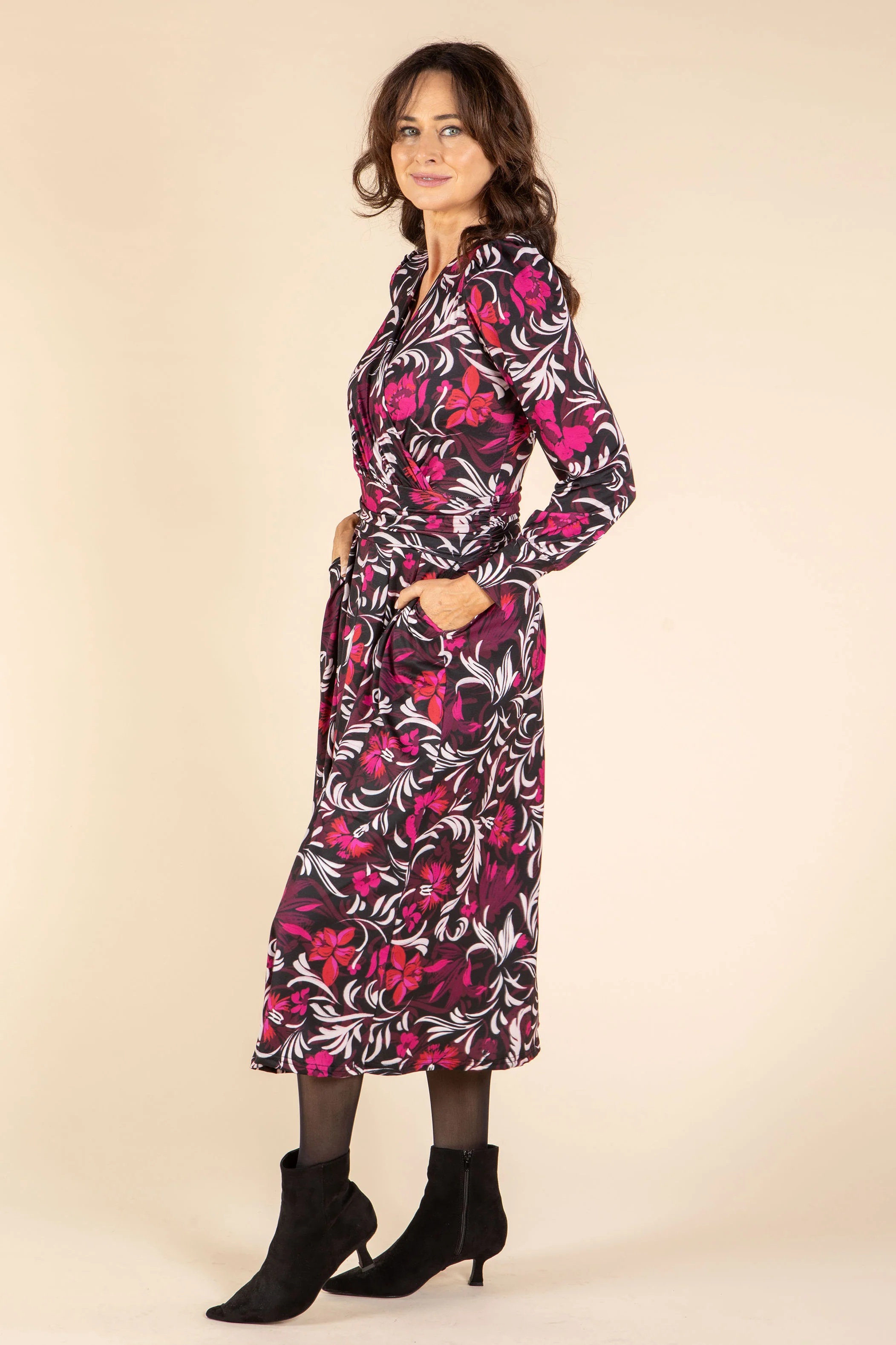 V-Neck Faux-Wrap Midi Dress - Image 3
